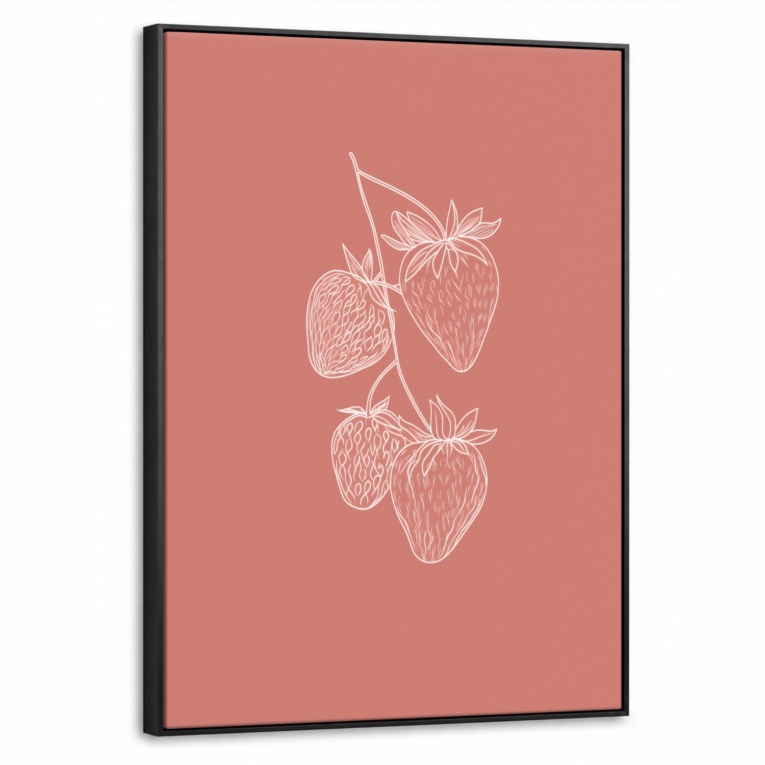 Canvas Schilderij met Baklijst 60x80cm - Minimalistisch - Illustratie - Aardbei - Tak - Muurdecoratie woonkamer - Slaapkamer decoratie - Kamer accessoires - Schilderijen op canvas met lijst