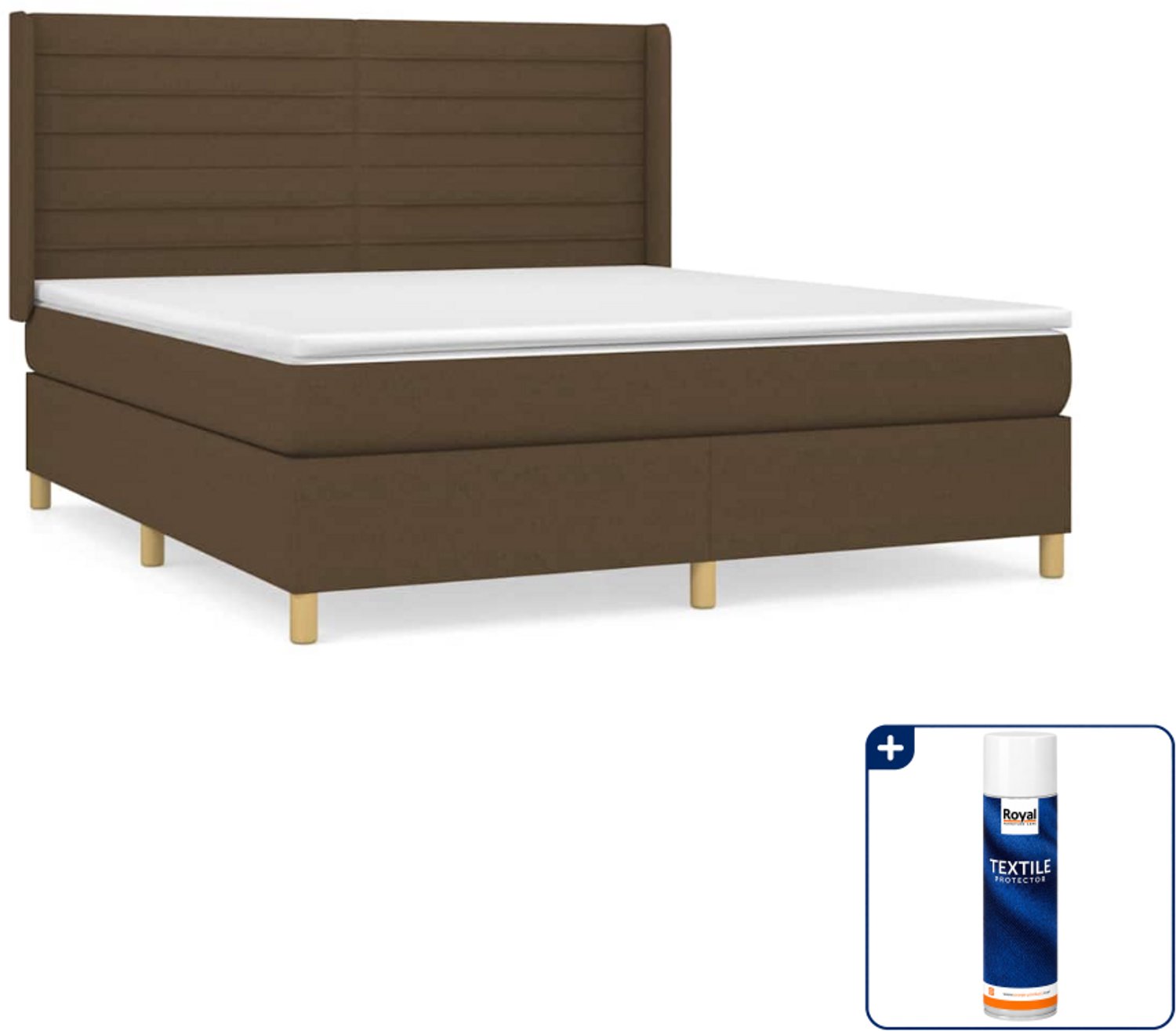 vidaXL boxspring met matras - Kingsize - 180 x 200 cm - donkerbruin - Inclusief textielbeschermer 500 ml