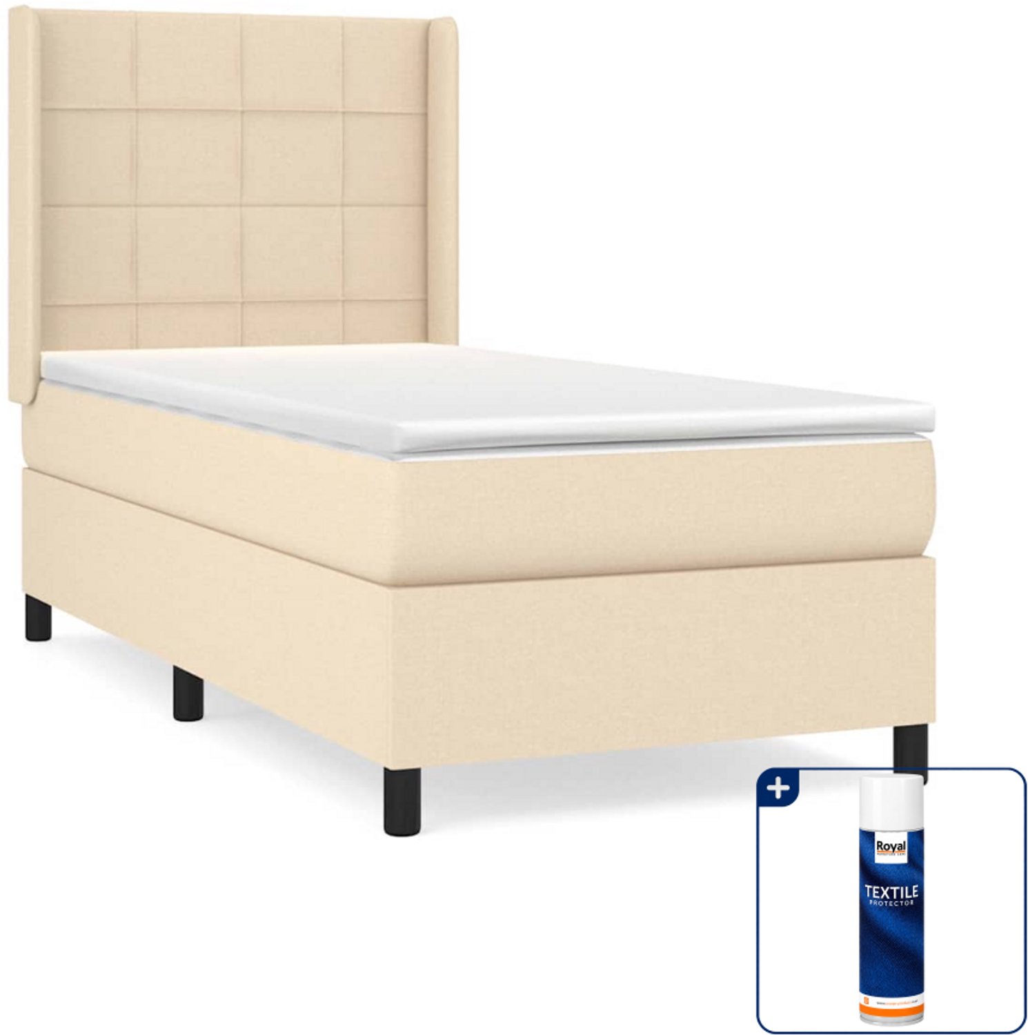 vidaXL boxspring met matras 90 x 200 cm - stof - crème - Inclusief textielbeschermer 500 ml