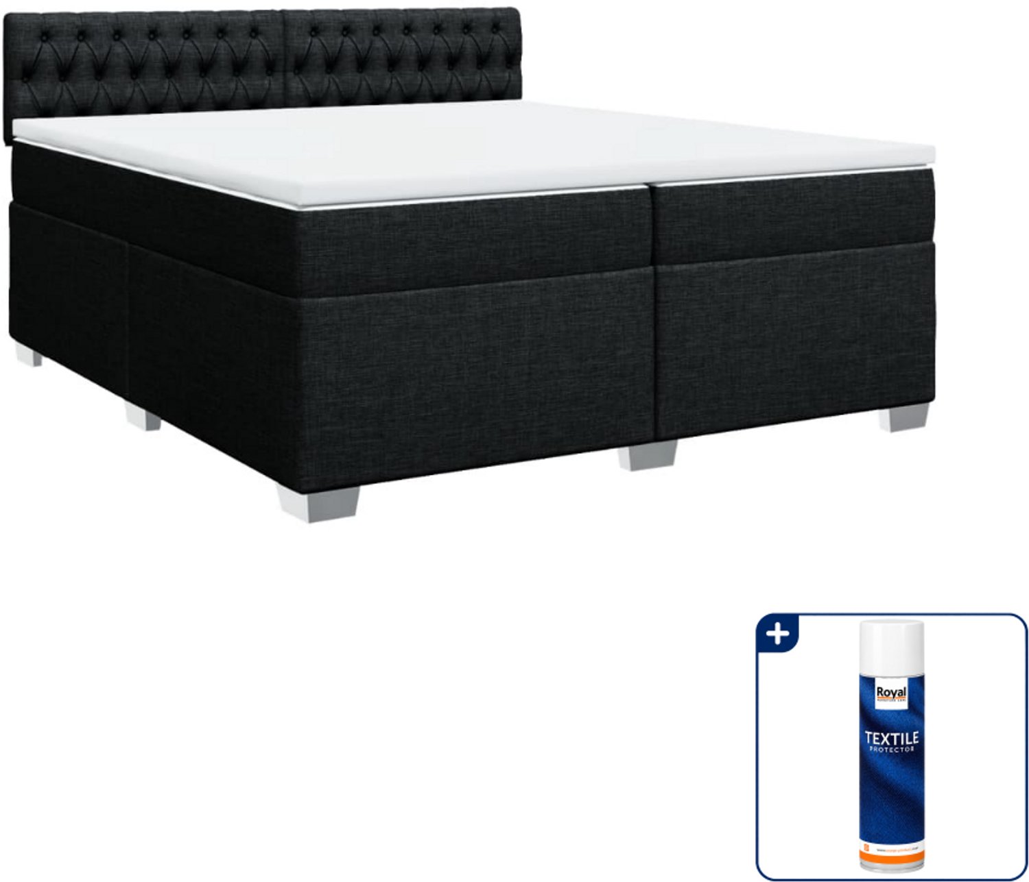 vidaXL boxspring met matras - super kingsize - 200 x 200 cm - zwart - Inclusief textielbeschermer 500 ml