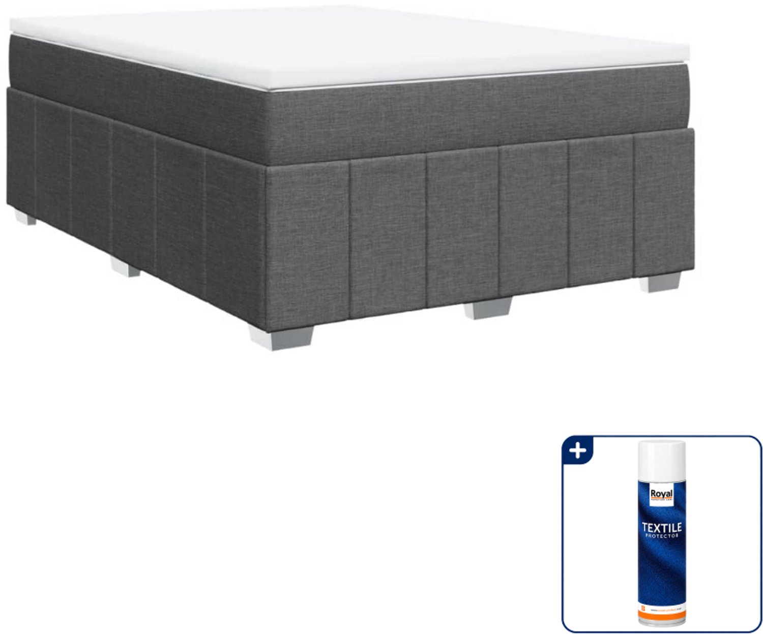 vidaXL boxspring met matras - Small double - 140 x 200 cm - donkergrijs - Inclusief textielbeschermer 500 ml