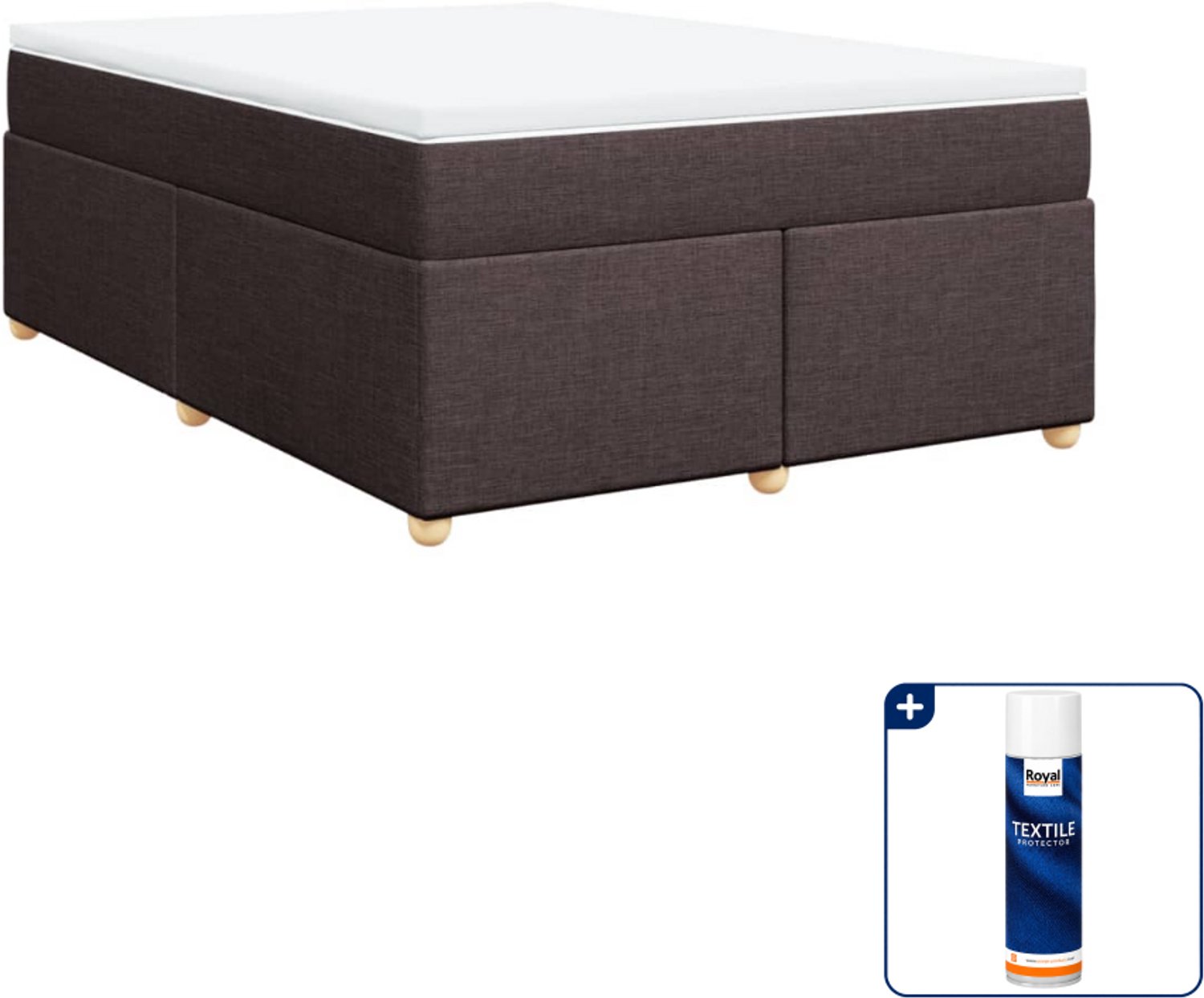 vidaXL boxspring met matras - 140 x 190 cm - stof - donkerbruin - Inclusief textielbeschermer 500 ml