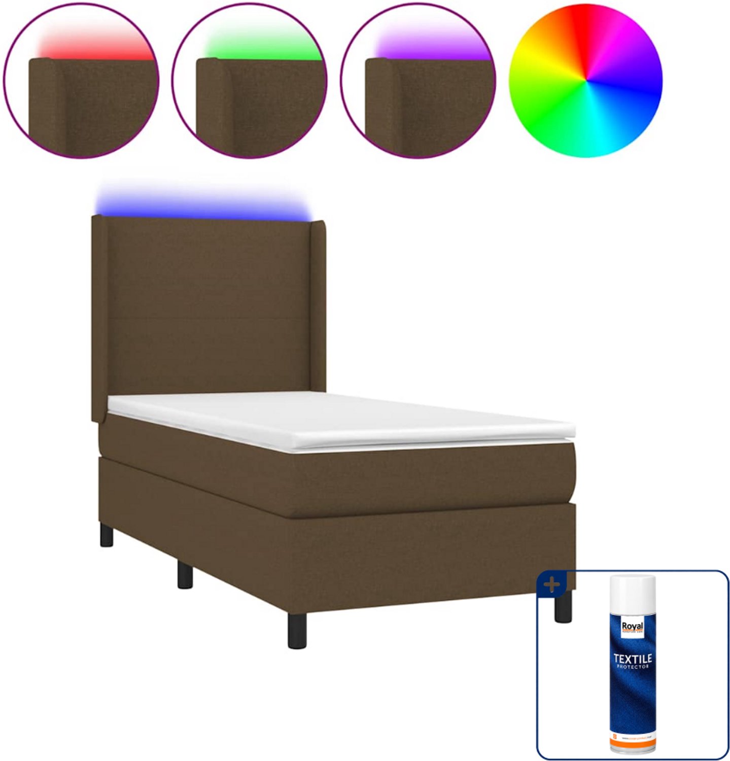 vidaXL boxspring met matras en LED - 90 x 190 cm - donkerbruin - Inclusief textielbeschermer 500 ml