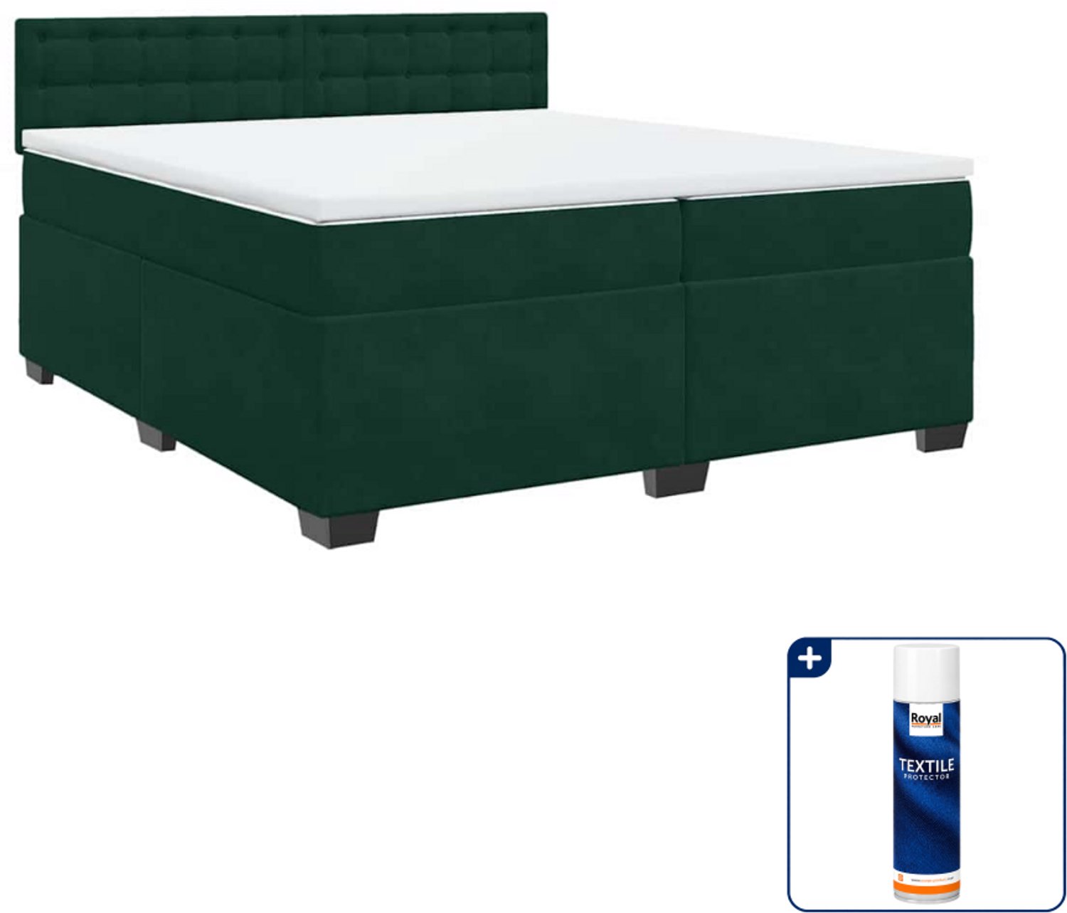 vidaXL boxspring met matras - Super kingsize - 200 x 200 cm - fluweel - Inclusief textielbeschermer 500 ml Groen