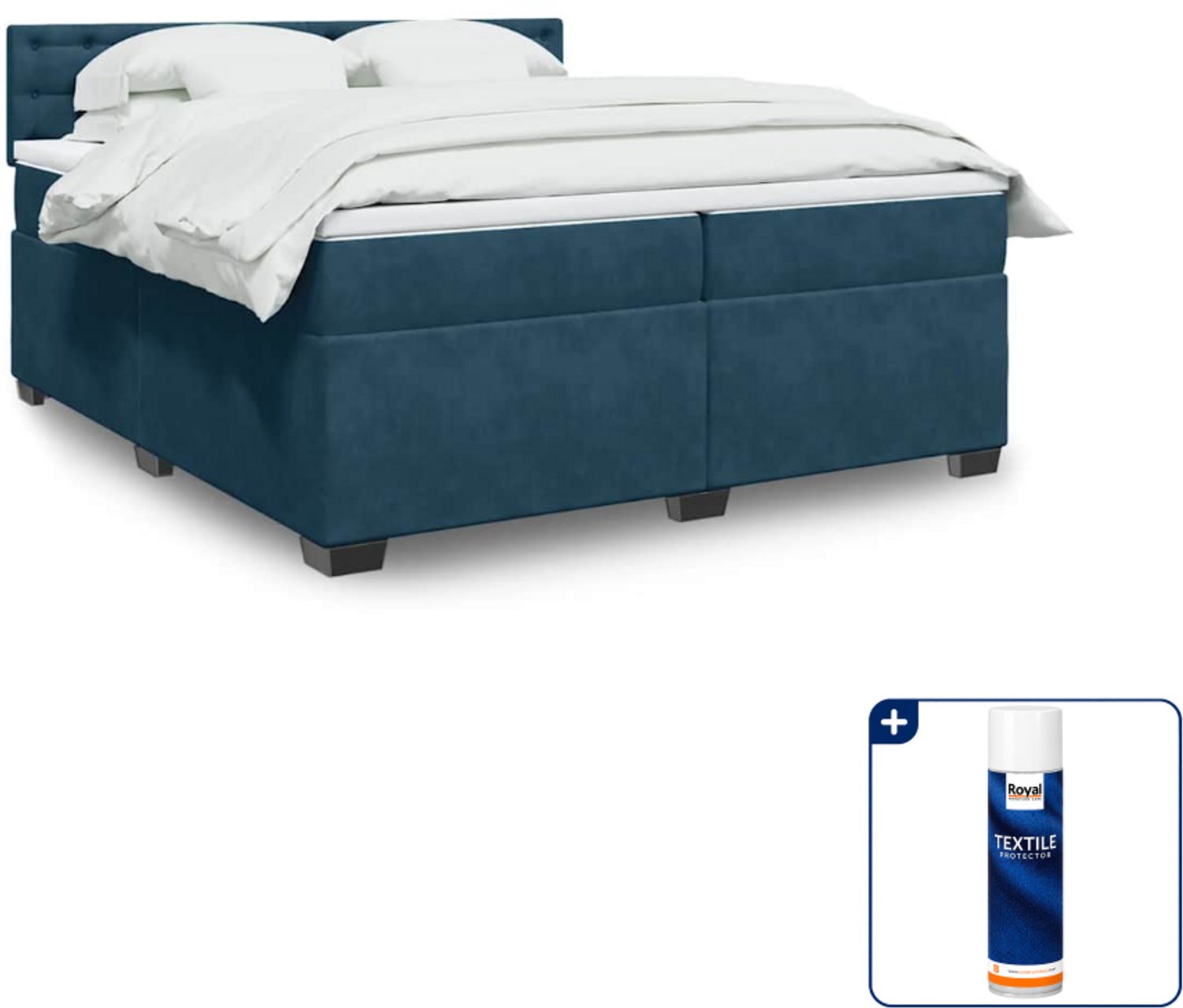 vidaXL boxspring met matras - Super kingsize - 200 x 200 cm - blauw - Inclusief textielbeschermer 500 ml