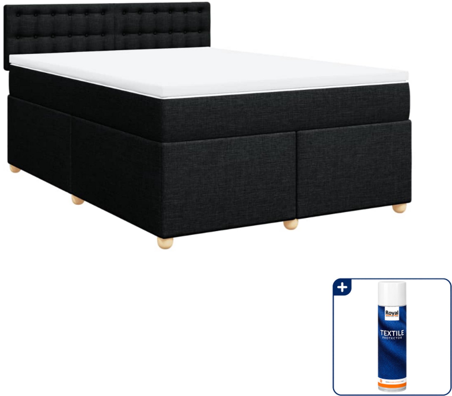 vidaXL boxspring met matras 140 x 190 cm - zwart - Inclusief textielbeschermer 500 ml
