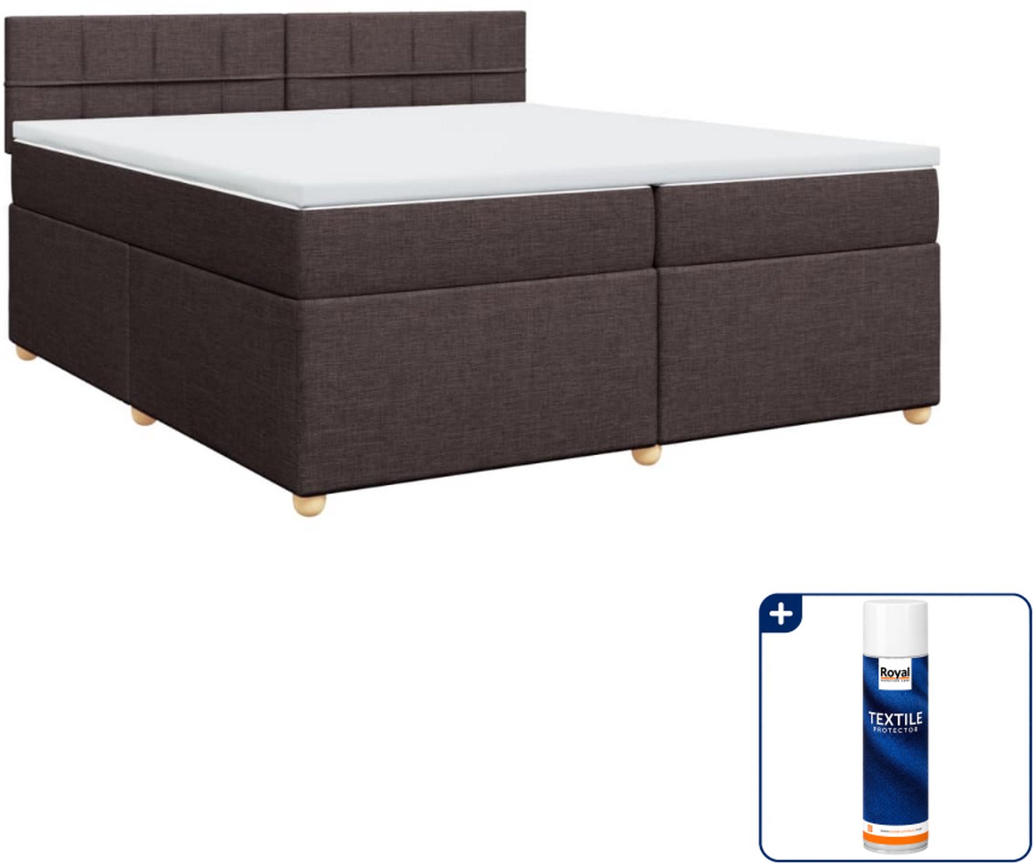 vidaXL Boxspring met matras Super kingsize - 200 x 200 cm - donkerbruin - Inclusief textielbeschermer 500 ml