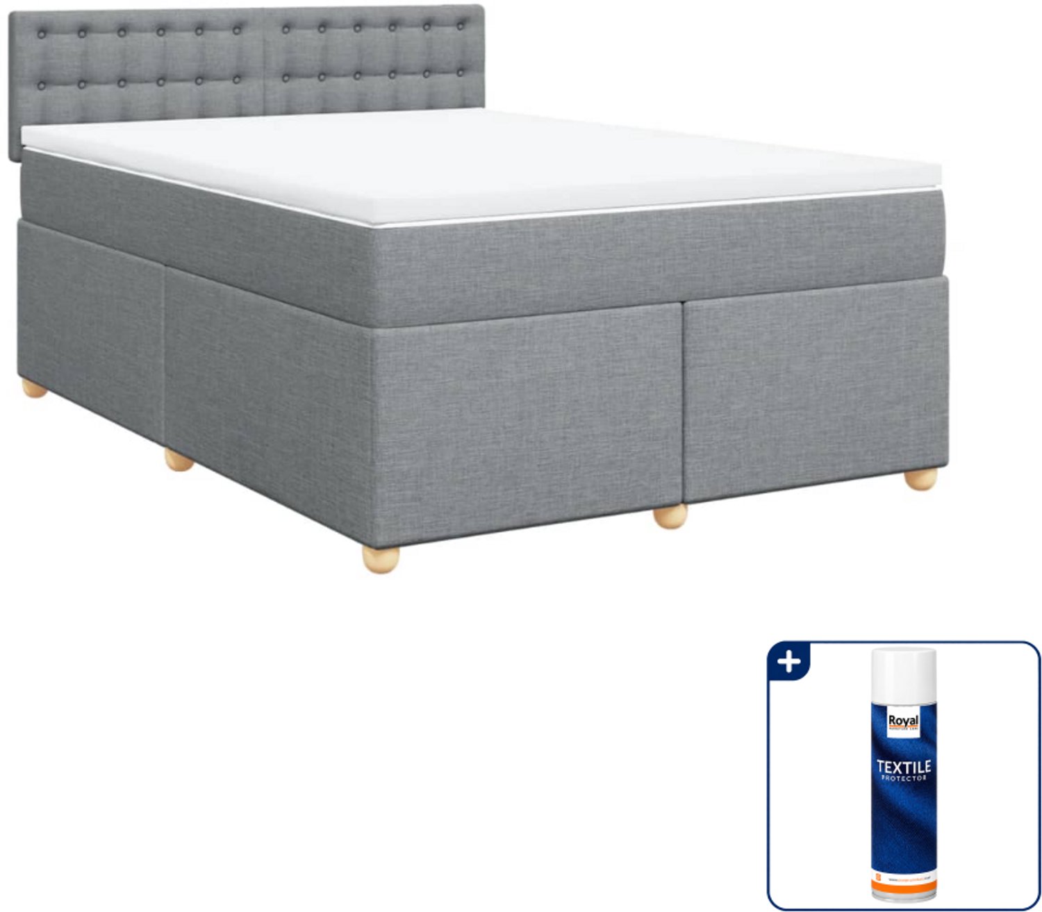 vidaXL boxspring met matras - Queensize - 160 x 200 cm - lichtgrijs - Inclusief textielbeschermer 500 ml