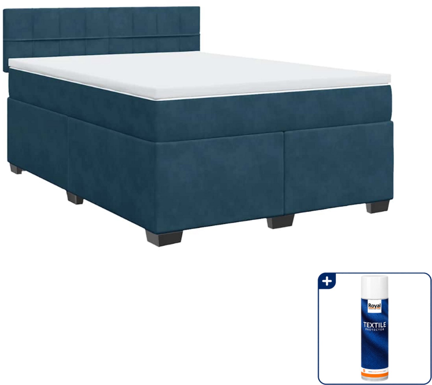 vidaXL boxspring met matras - 140 x 190 cm - fluweel - donkerblauw - Inclusief textielbeschermer 500 ml