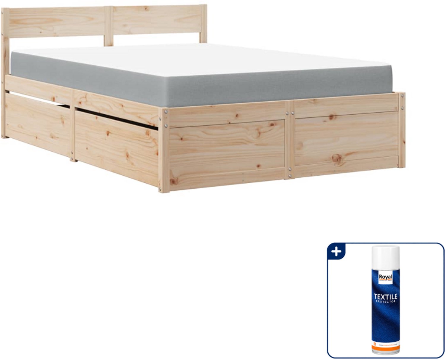 vidaXL bed met lades en matras - 120 x 190 cm - massief grenenhout - Inclusief textielbeschermer 500 ml Bruin