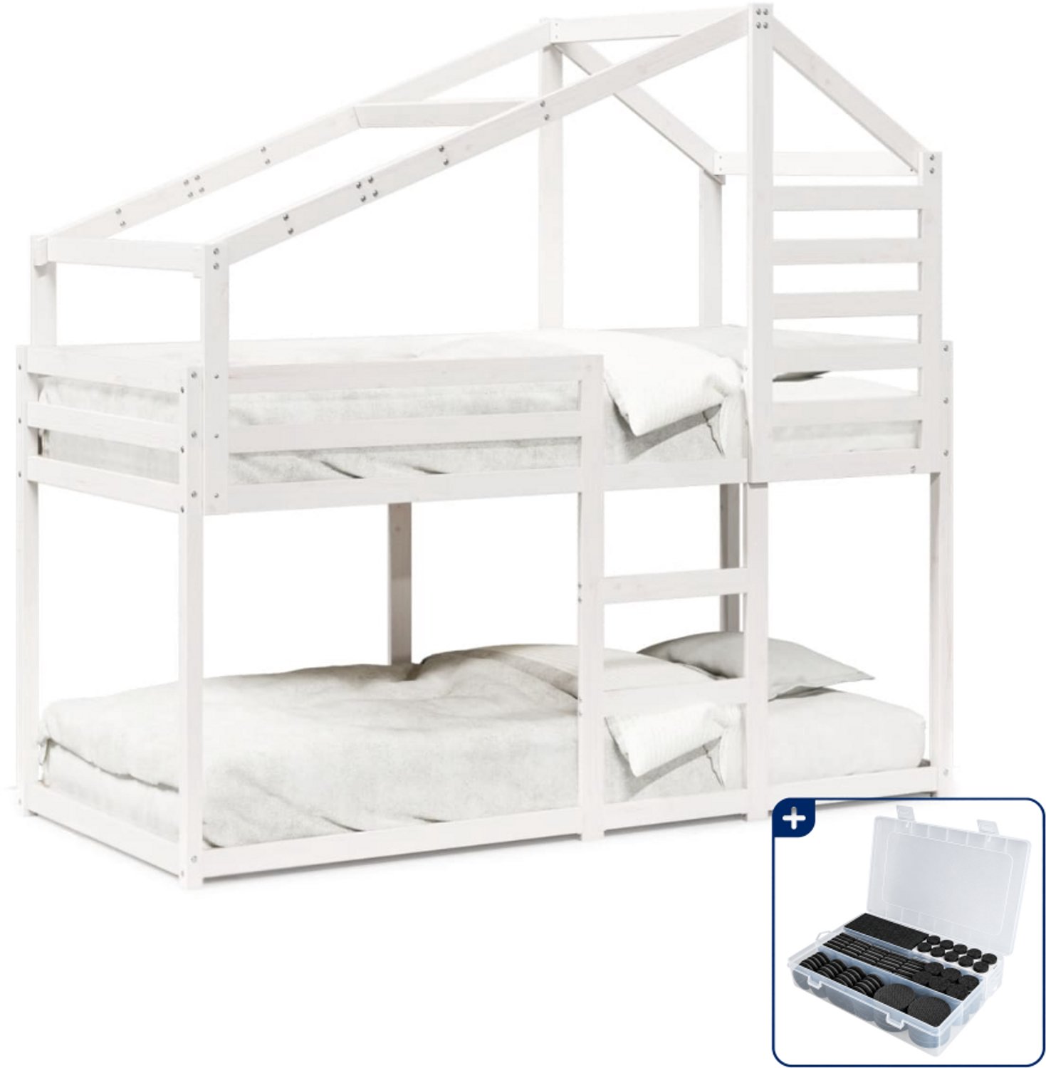 vidaXL stapelbed met bedhuis - 80 x 200 cm - massief grenenhout - wit - Inclusief antikrasvilt 177-delig Bruin