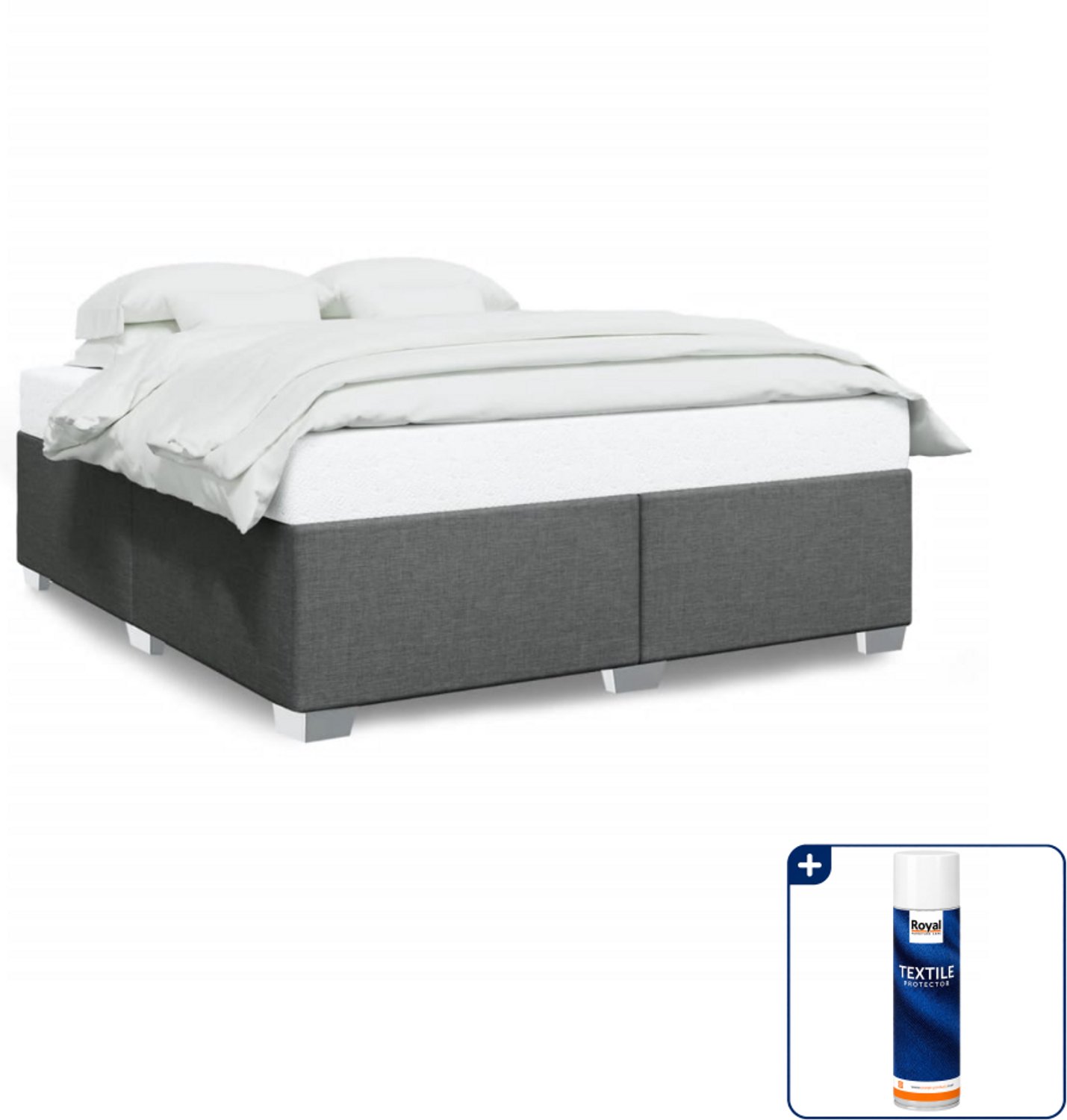 vidaXL bedframe Kingsize - 180 x 200 cm - donkergrijs - Inclusief textielbeschermer 500 ml Crème