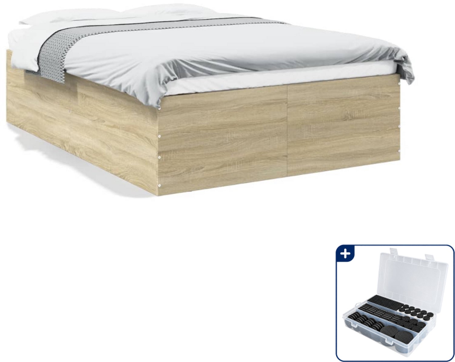 vidaXL bedframe - 120 x 200 cm - bewerkt hout - sonoma eiken - Inclusief antikrasvilt 177-delig Bruin