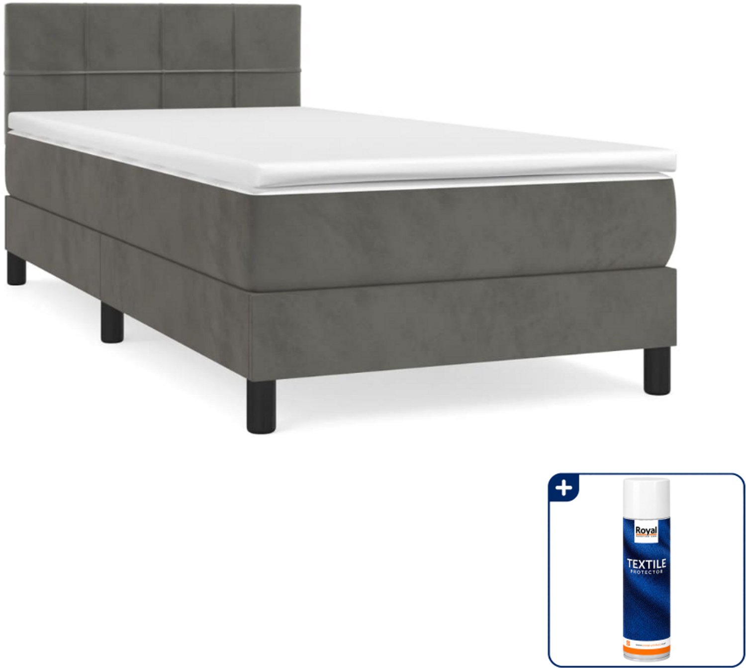vidaXL boxspring met matras 90 x 200 cm - fluweel - donkergrijs - Inclusief textielbeschermer 500 ml