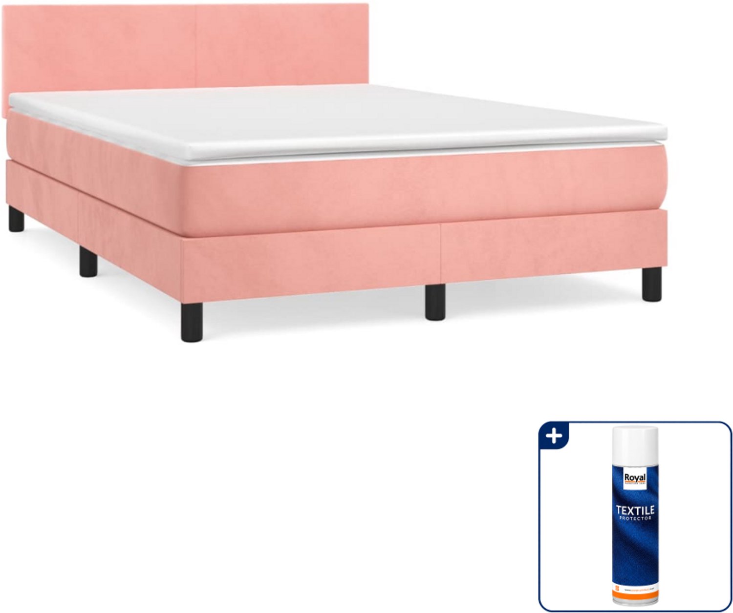 vidaXL boxspring met matras - Small double - 140 x 200 cm - roze - Inclusief textielbeschermer 500 ml