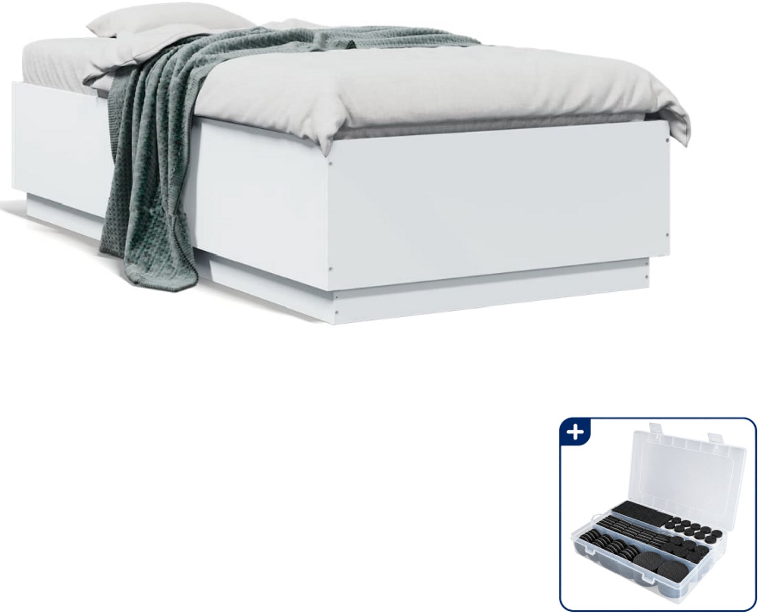 vidaXL bedframe - 90 x 190 cm - bewerkt hout - wit - Inclusief antikrasvilt 177-delig Roze