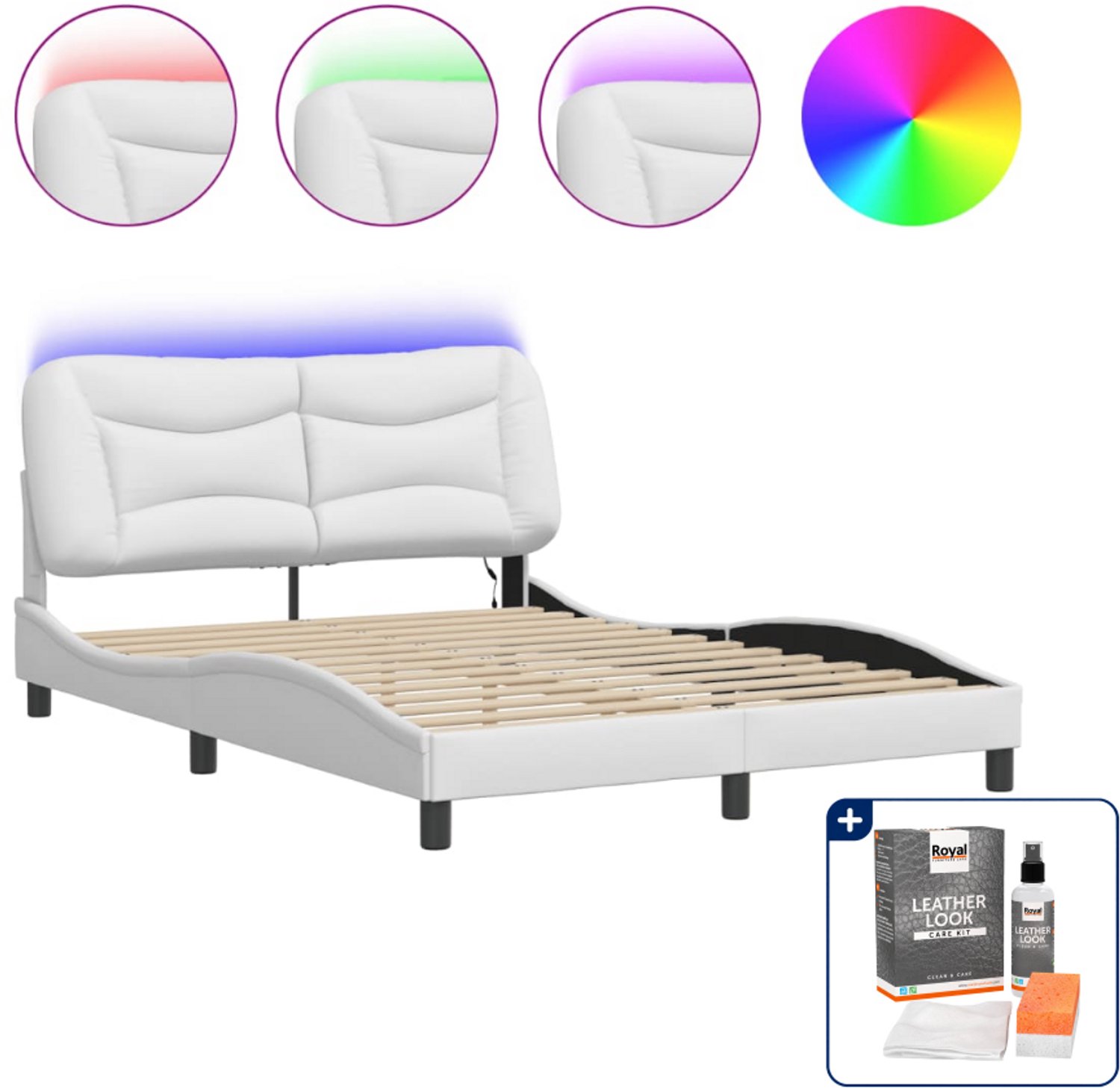 vidaXL Hvar bedframe - 140 x 190 cm - kunstleer - wit - Inclusief onderhoudsset voor kunstleer 150 ml