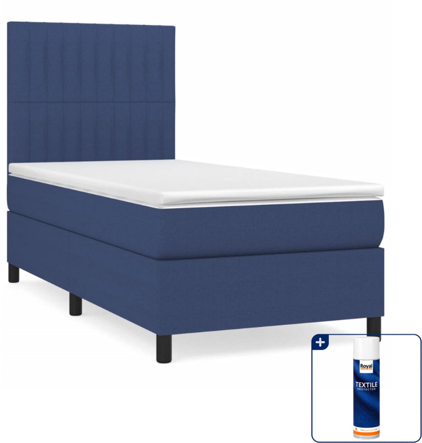 vidaXL boxspring met matras 90 x 190 cm - stof - blauw - Inclusief textielbeschermer 500 ml