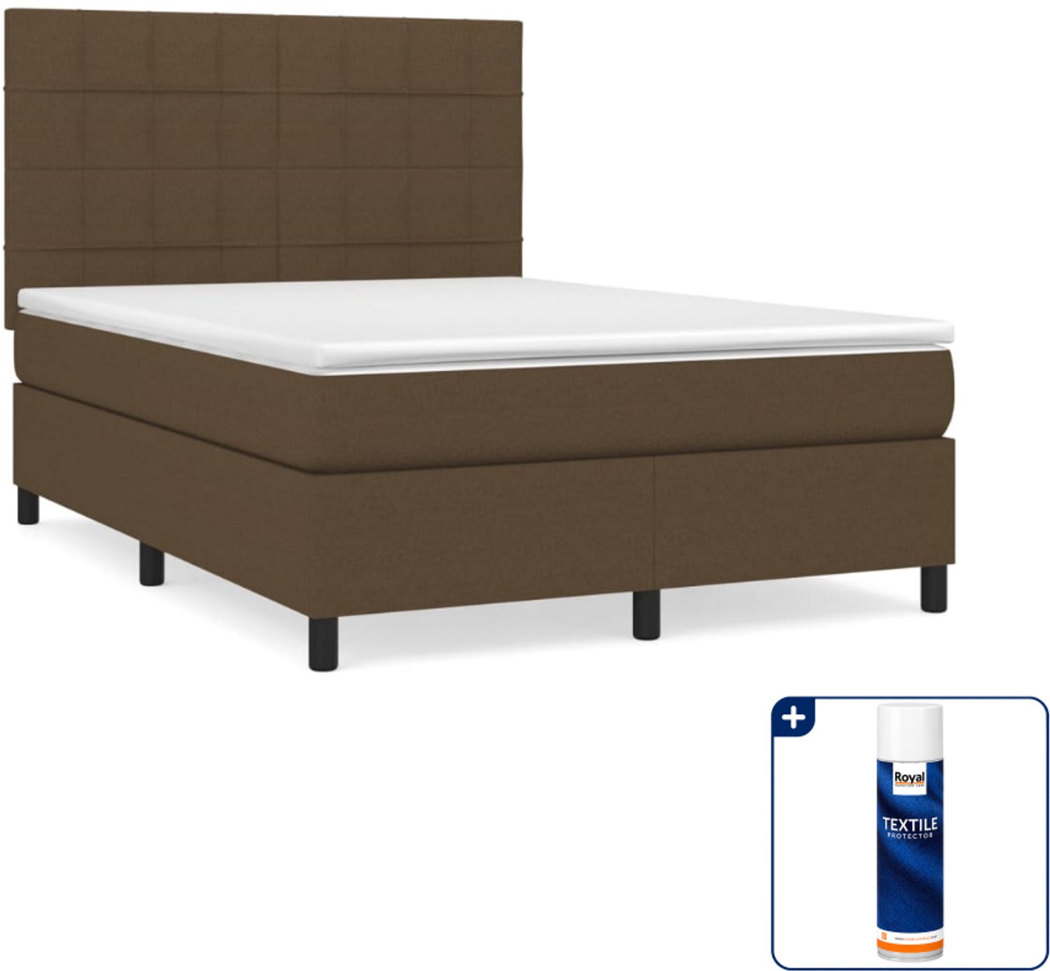 vidaXL boxspring met matras - Small double - 140 x 200 cm - donkerbruin - Inclusief textielbeschermer 500 ml