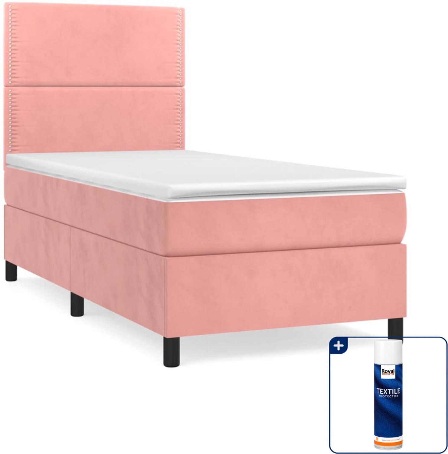 vidaXL boxspring met matras 90 x 200 cm - fluweel - roze - Inclusief textielbeschermer 500 ml