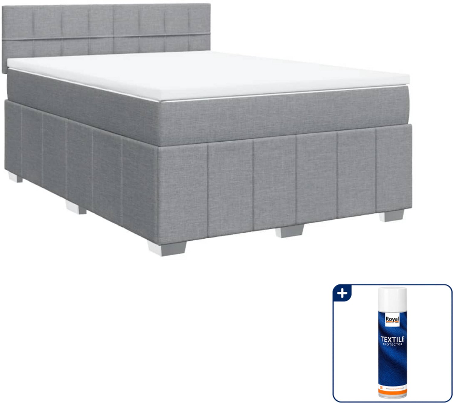 vidaXL boxspring met matras - Queensize - 160 x 200 cm - lichtgrijs - Inclusief textielbeschermer 500 ml