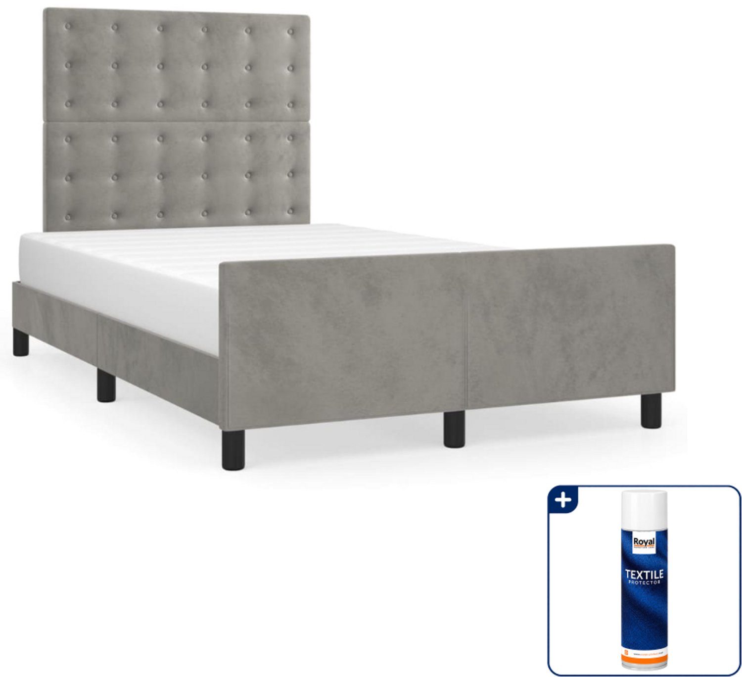 vidaXL bedframe - 120 x 190 cm - fluweel - lichtgrijs - Inclusief textielbeschermer 500 ml Bruin