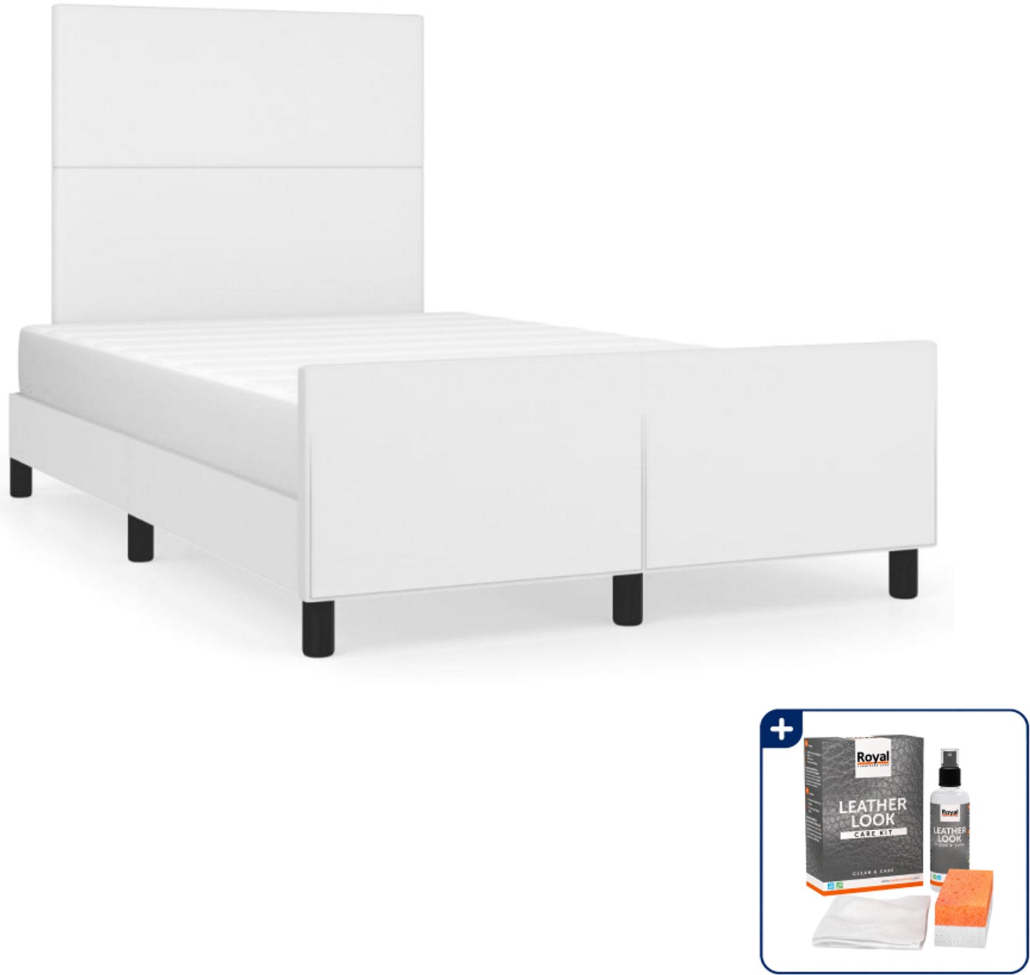 vidaXL bedframe 120 x 190 cm - kunstleer - wit - Inclusief onderhoudsset voor kunstleer 150 ml Zwart