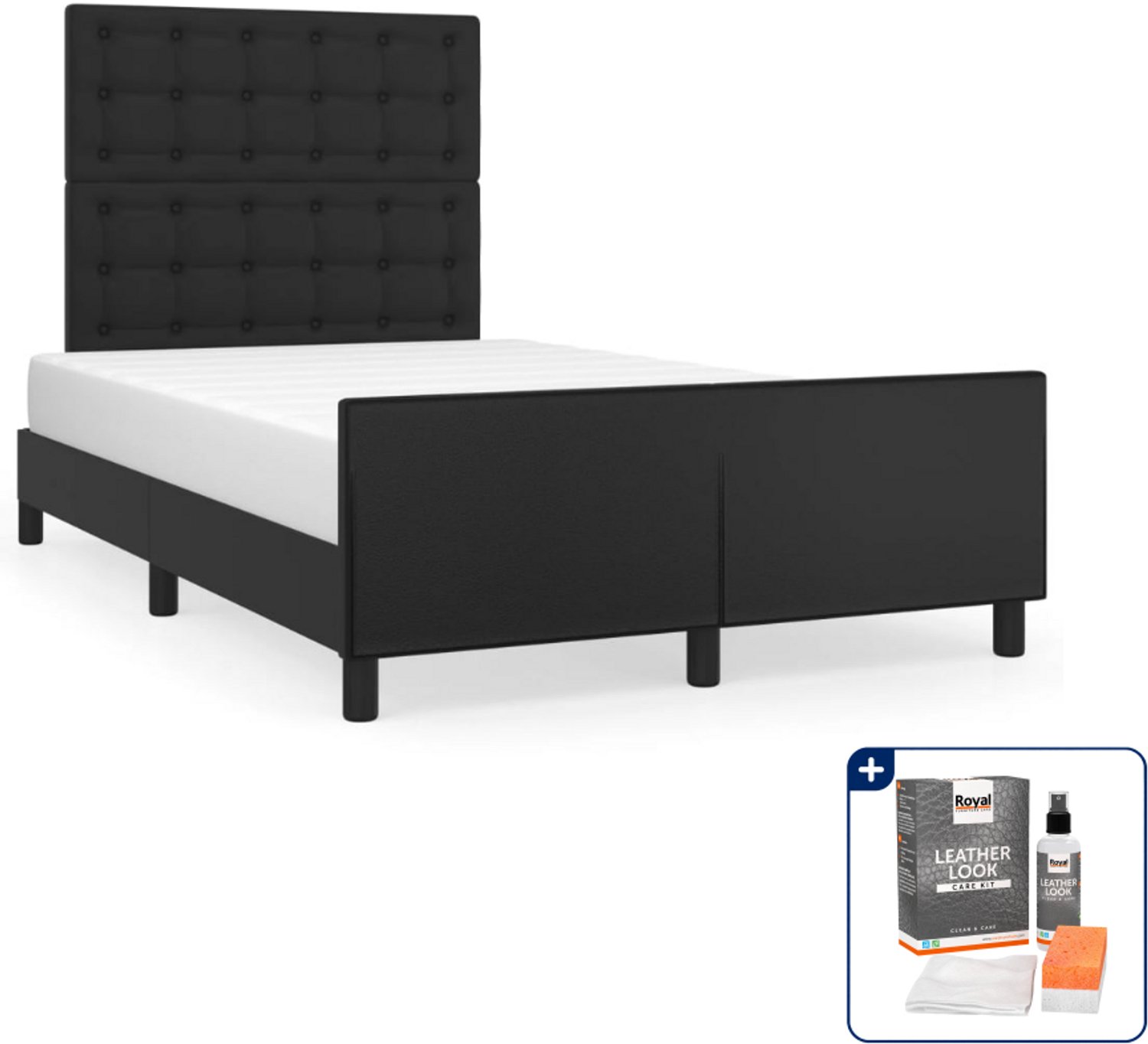 vidaXL bedframe - 120 x 190 cm - kunstleer - zwart - Inclusief onderhoudsset voor kunstleer 150 ml
