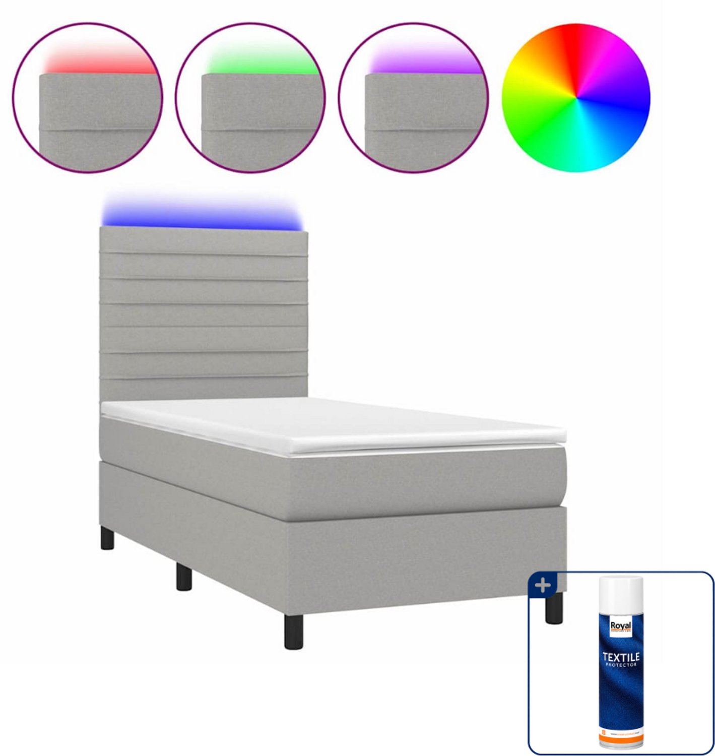 vidaXL Boxspring met matras en LED - 90 x 200 cm - lichtgrijs - Inclusief textielbeschermer 500 ml