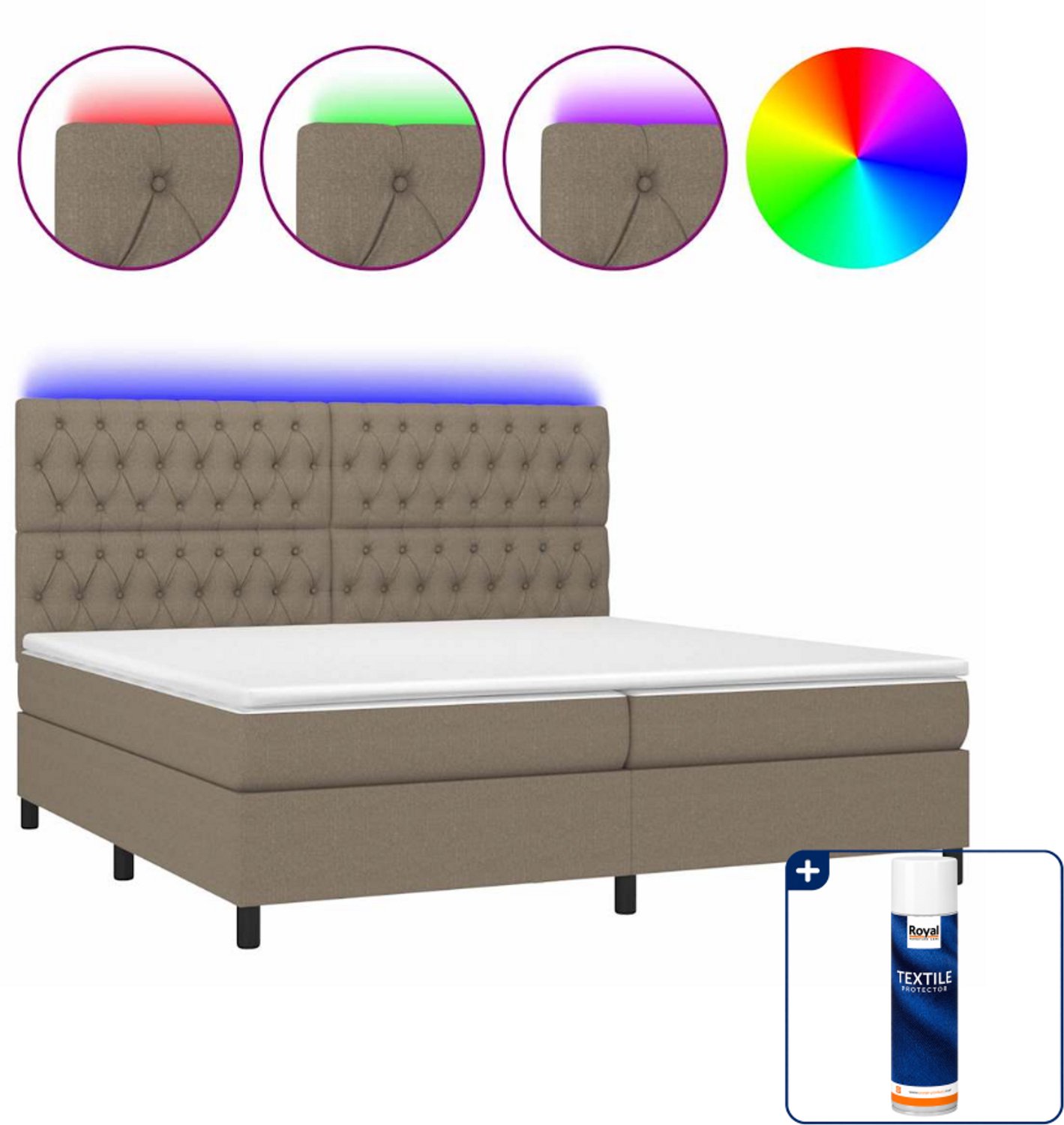 vidaXL Boxspring met matras en LED - Super kingsize - 200x200 cm - taupe - Inclusief textielbeschermer 500 ml