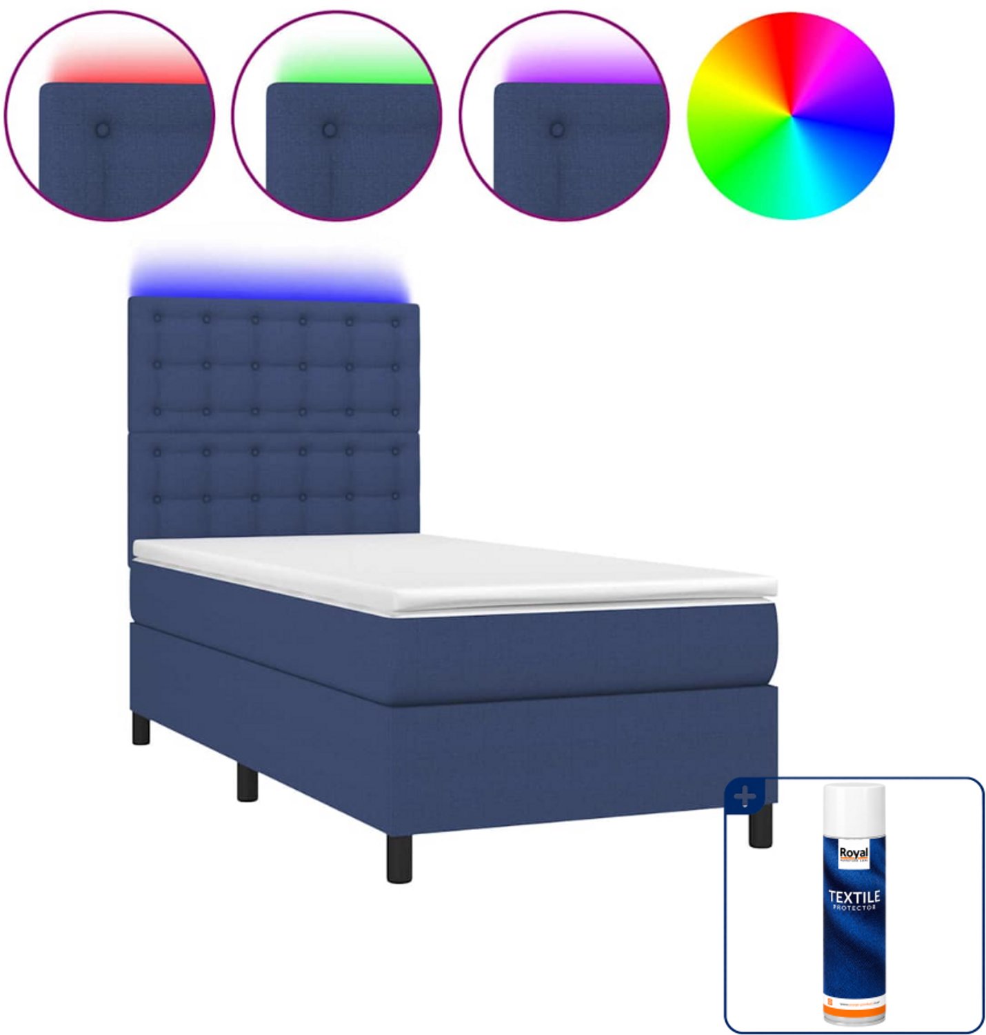 vidaXL boxspring met matras en led - 80 x 200 cm - blauw - Inclusief textielbeschermer 500 ml