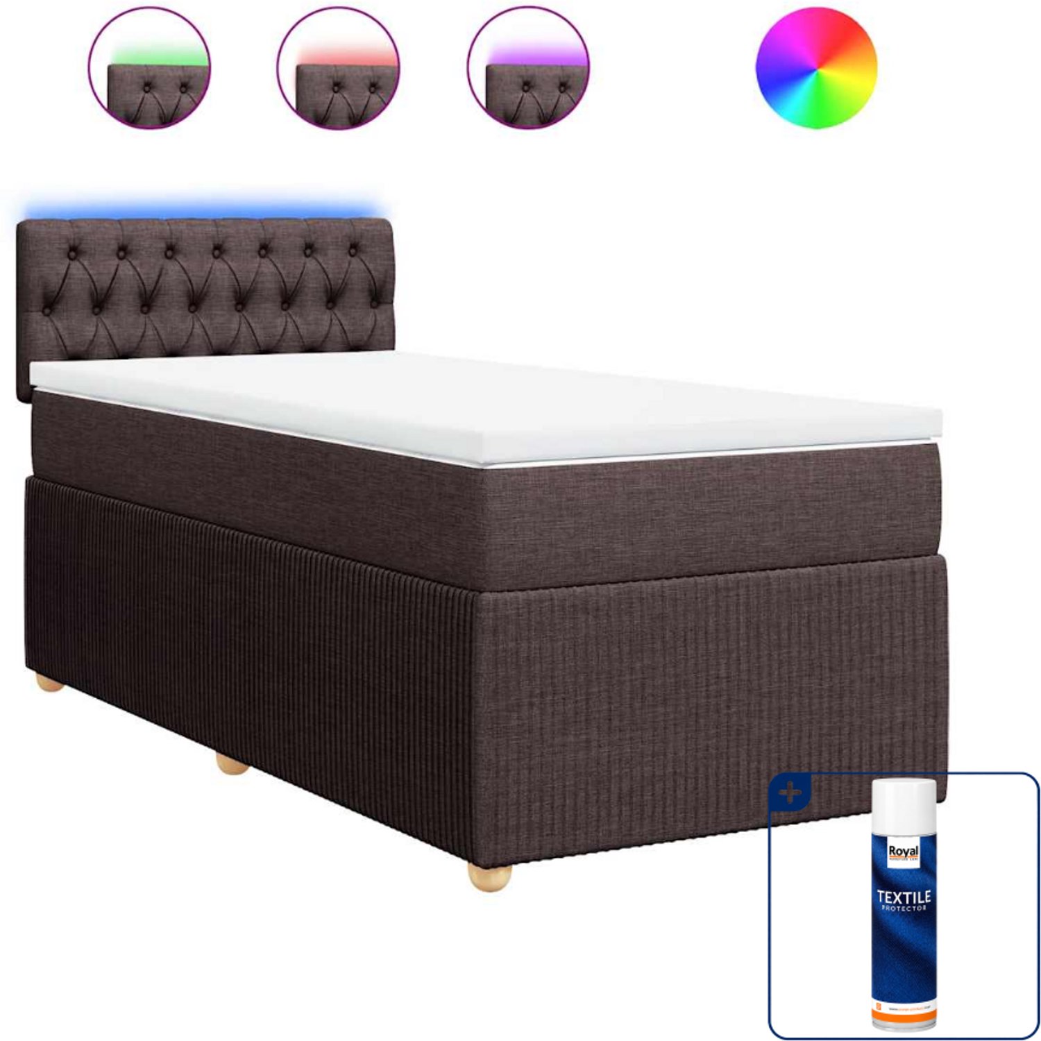 vidaXL boxspring met matras 100 x 200 cm - donkerbruin - Inclusief textielbeschermer 500 ml