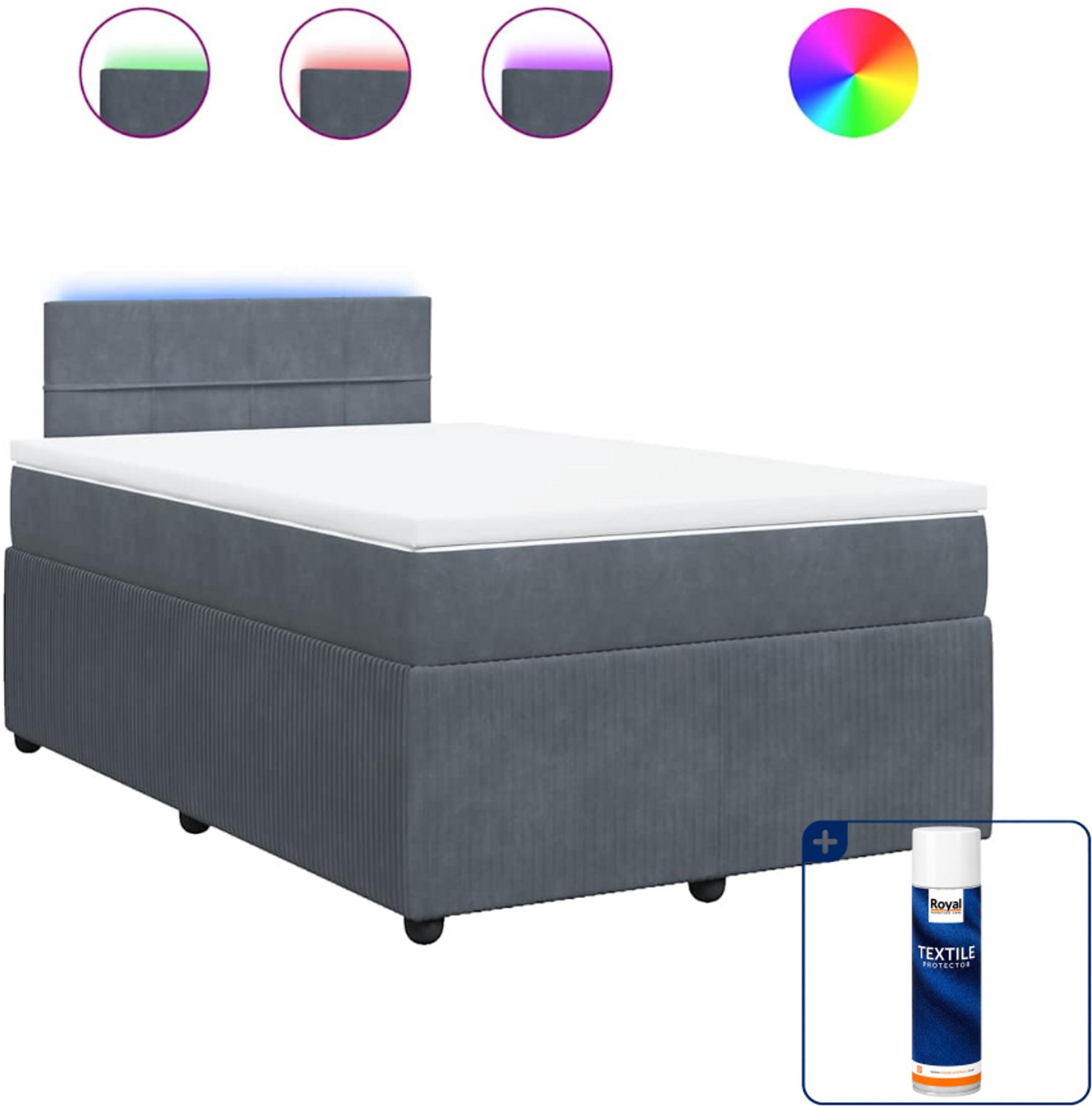 vidaXL boxspring met matras - 120 x 190 cm - fluweel - donkergrijs - Inclusief textielbeschermer 500 ml