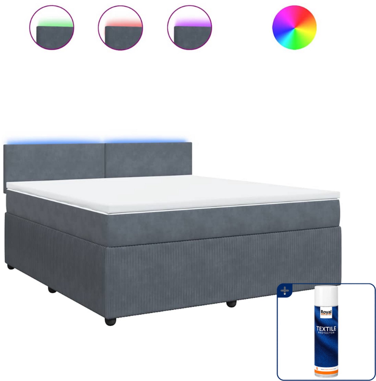 vidaXL Kingsize boxspring met matras - 180 x 200 cm - donkergrijs - Inclusief textielbeschermer 500 ml