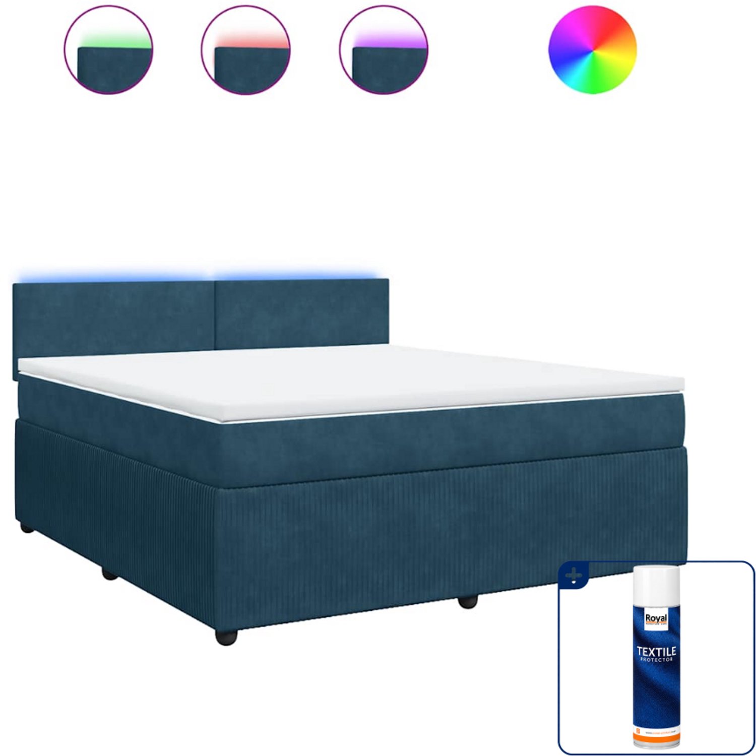 vidaXL boxspring met matras - Kingsize - 180 x 200 cm - blauw - Inclusief textielbeschermer 500 ml