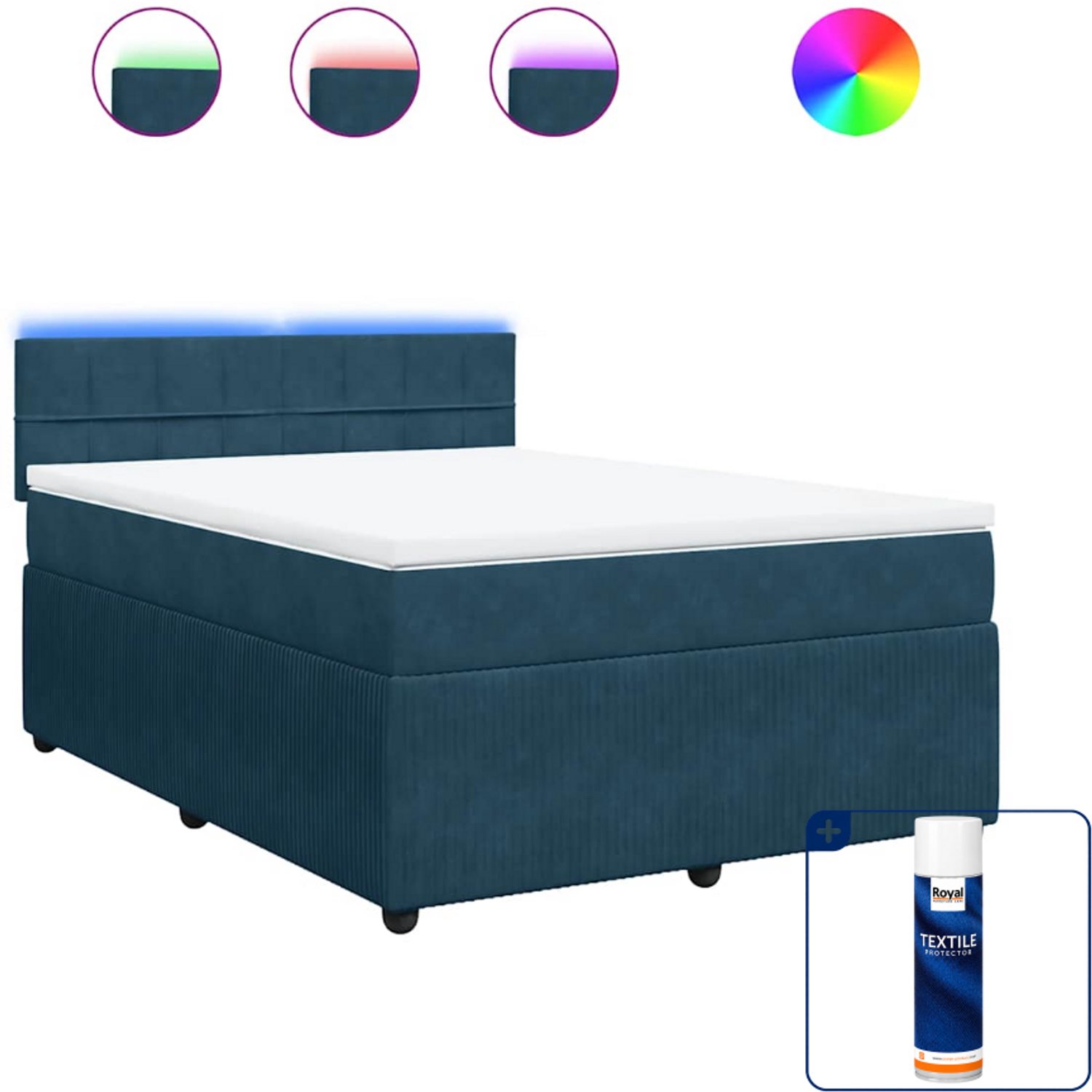 vidaXL boxspring Small double - 140 x 200 cm - fluweel - blauw - Inclusief textielbeschermer 500 ml