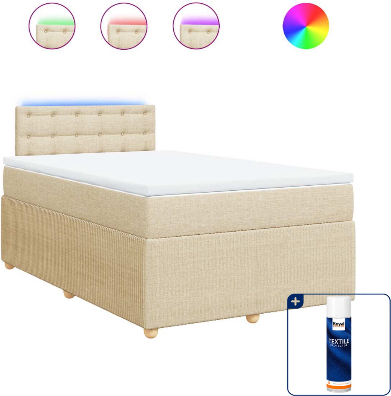 vidaXL boxspring met matras - 120 x 190 cm - stof - crèmekleurig - Inclusief textielbeschermer 500 ml