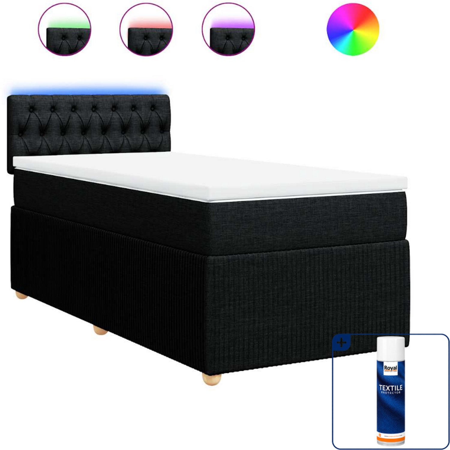 vidaXL boxspring met matras 80 x 200 cm - zwart - Inclusief textielbeschermer 500 ml