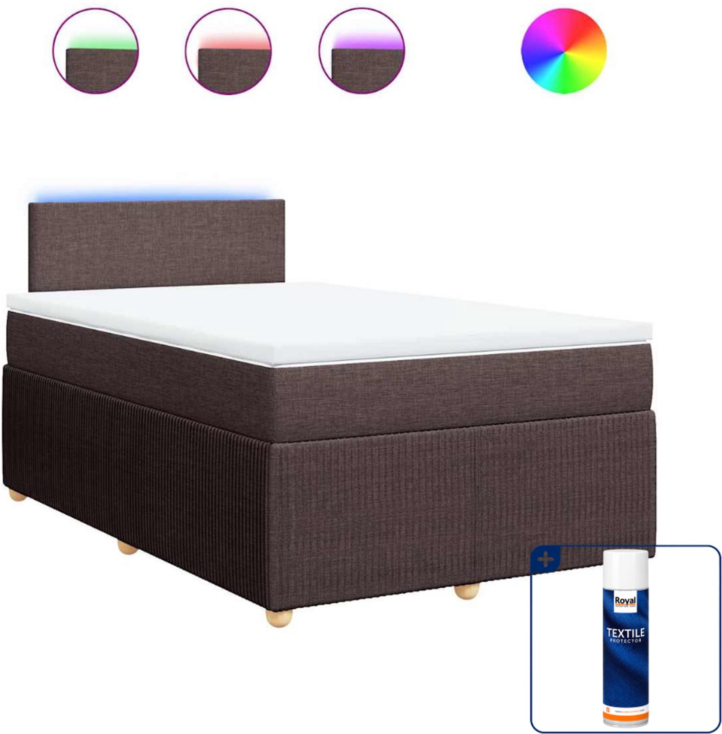 vidaXL boxspring met matras - 120 x 200 cm - donkerbruin - Inclusief textielbeschermer 500 ml