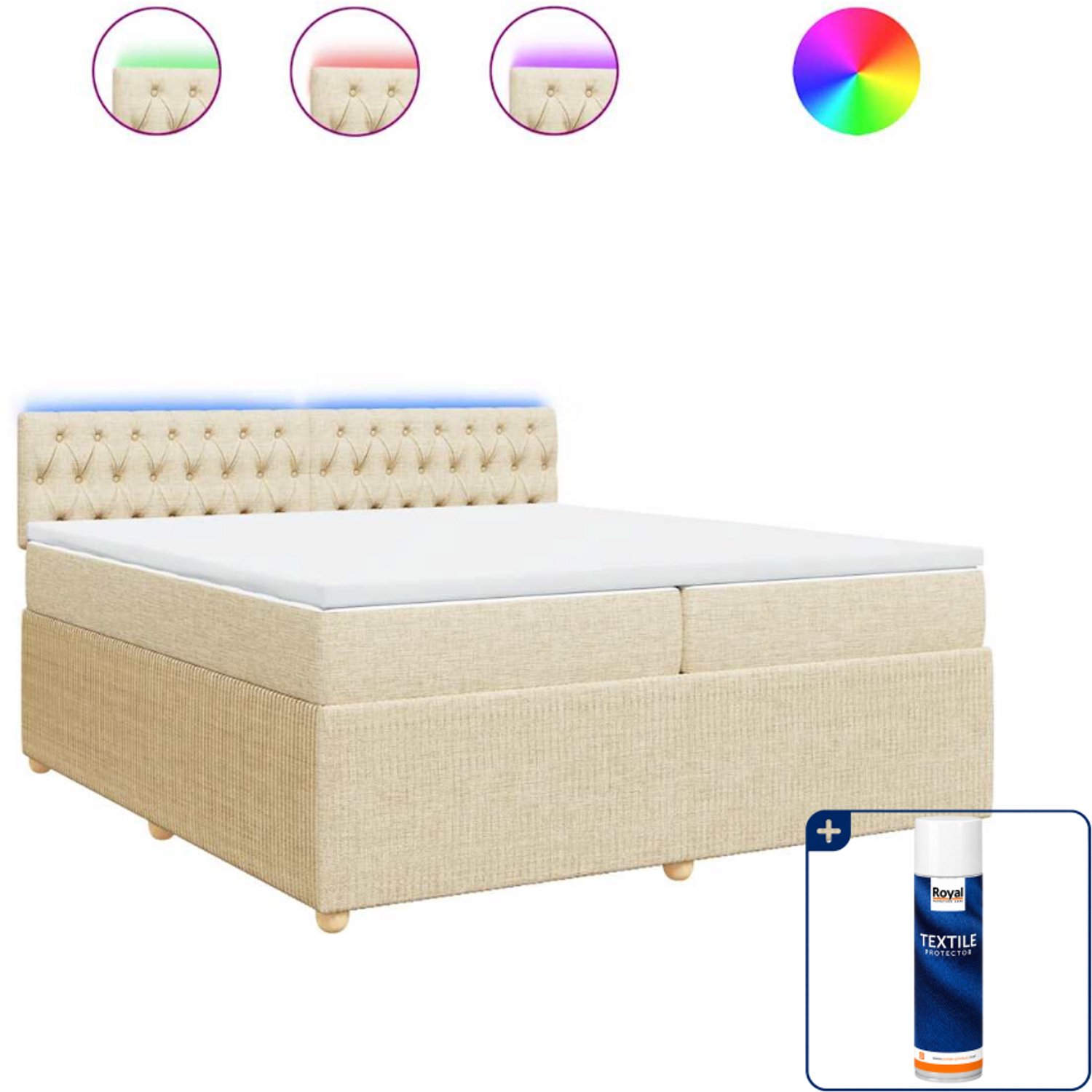 vidaXL boxspring met matras - super kingsize - 200 x 200 cm - crème - Inclusief textielbeschermer 500 ml