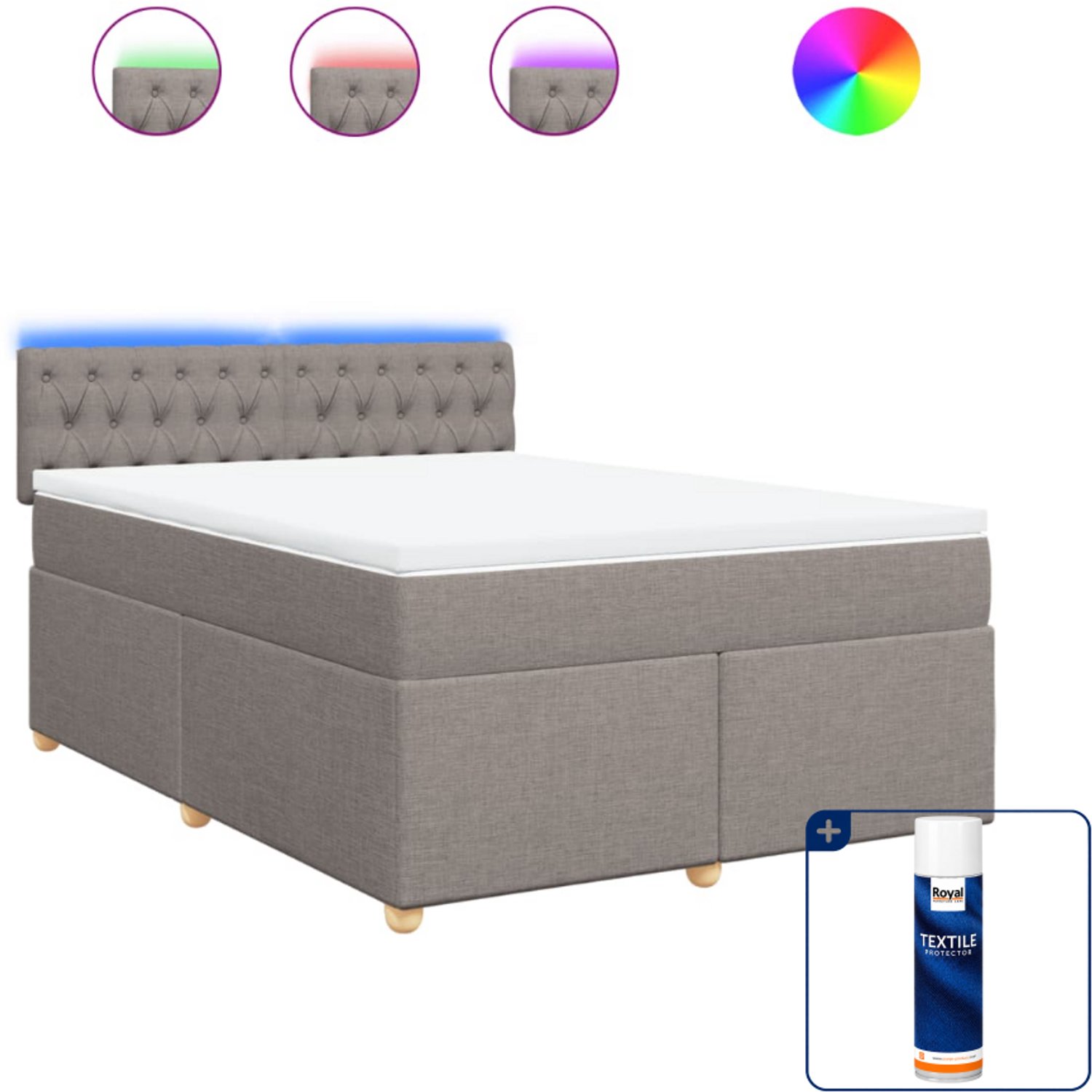 vidaXL boxspring Small double - 140 x 200 cm - stof - taupe - Inclusief textielbeschermer 500 ml