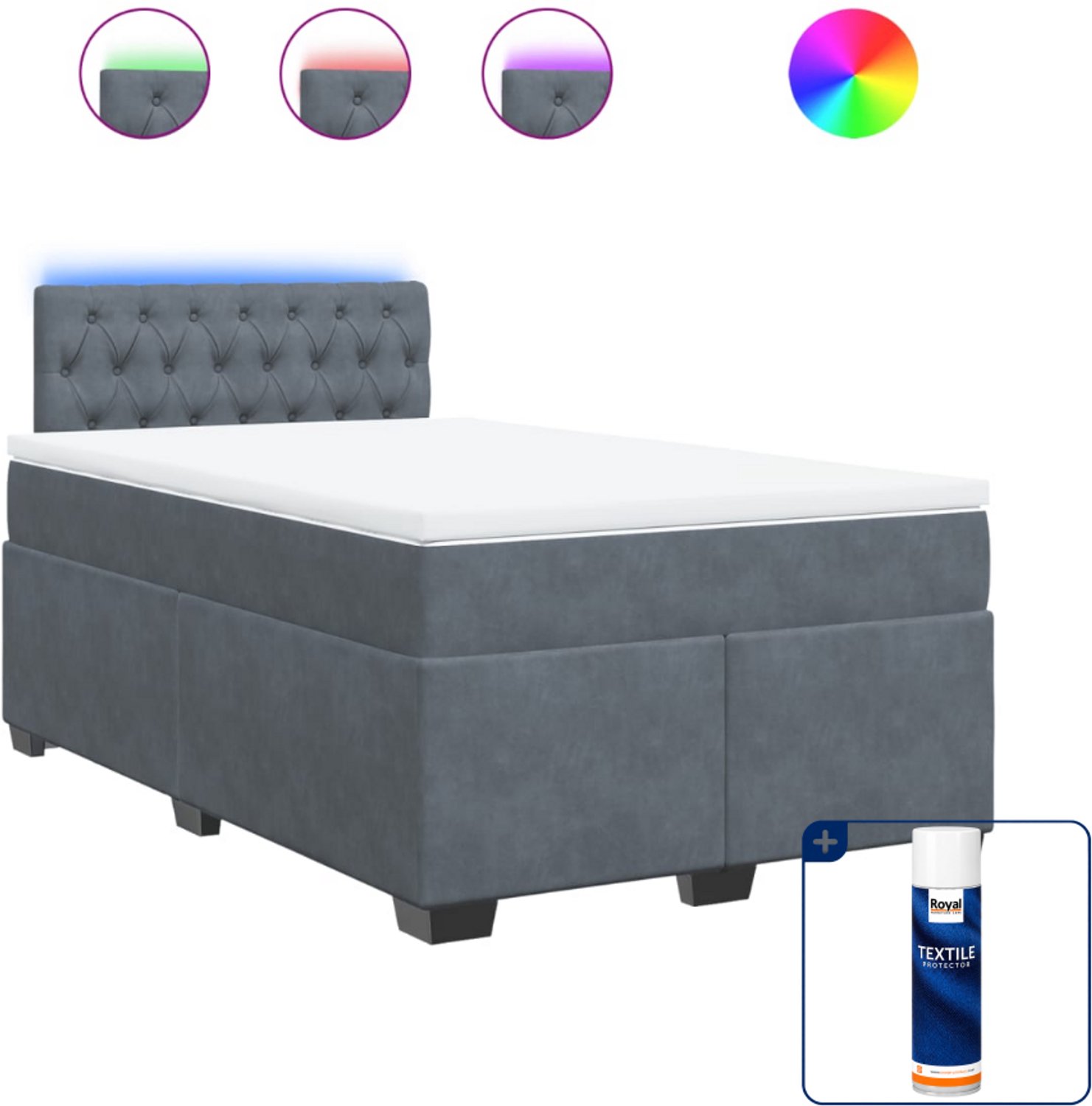 vidaXL boxspring met matras - 120 x 200 cm - fluweel - donkergrijs - Inclusief textielbeschermer 500 ml