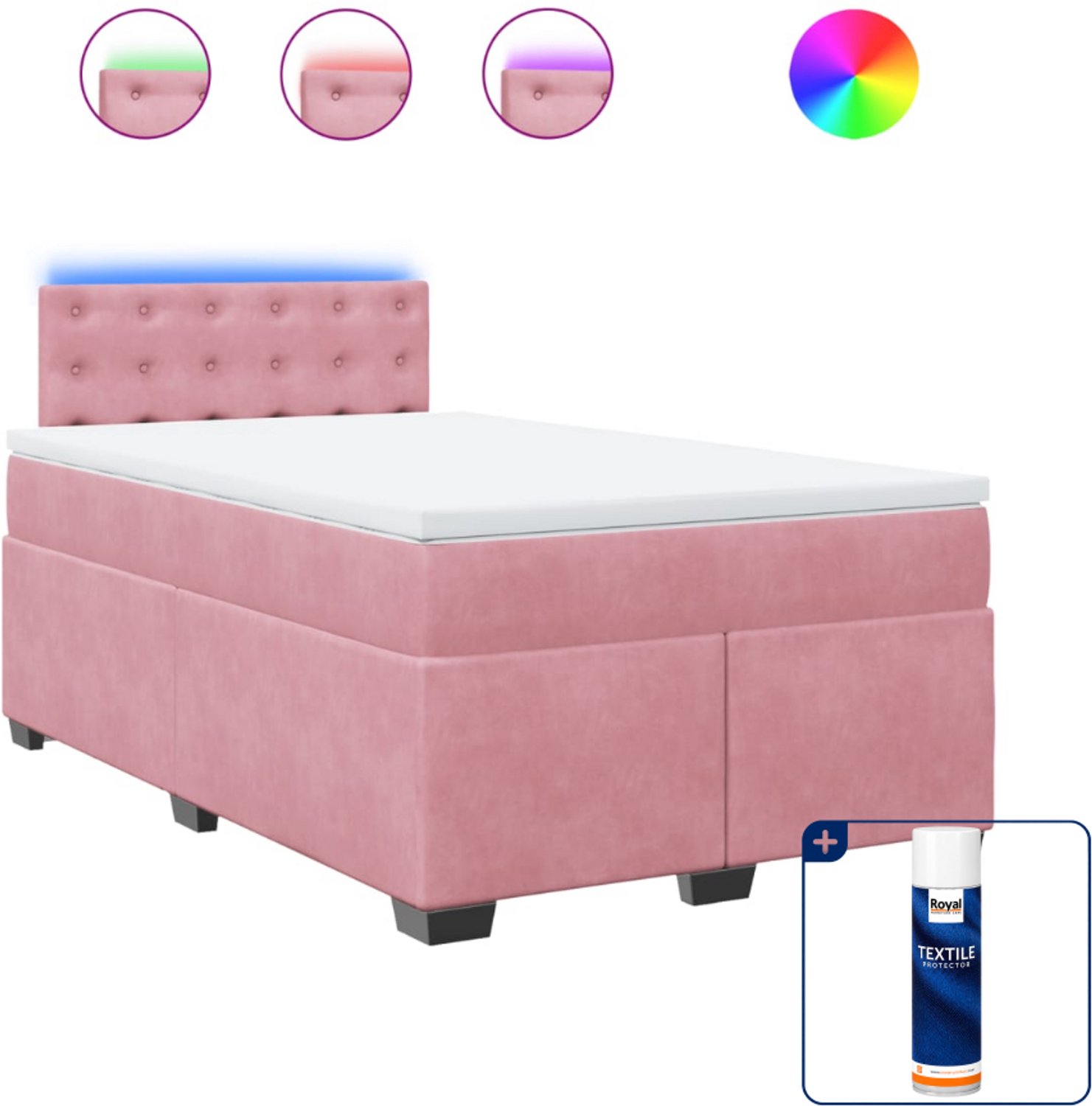 vidaXL boxspring met matras - 120 x 200 cm - fluweel - roze - Inclusief textielbeschermer 500 ml