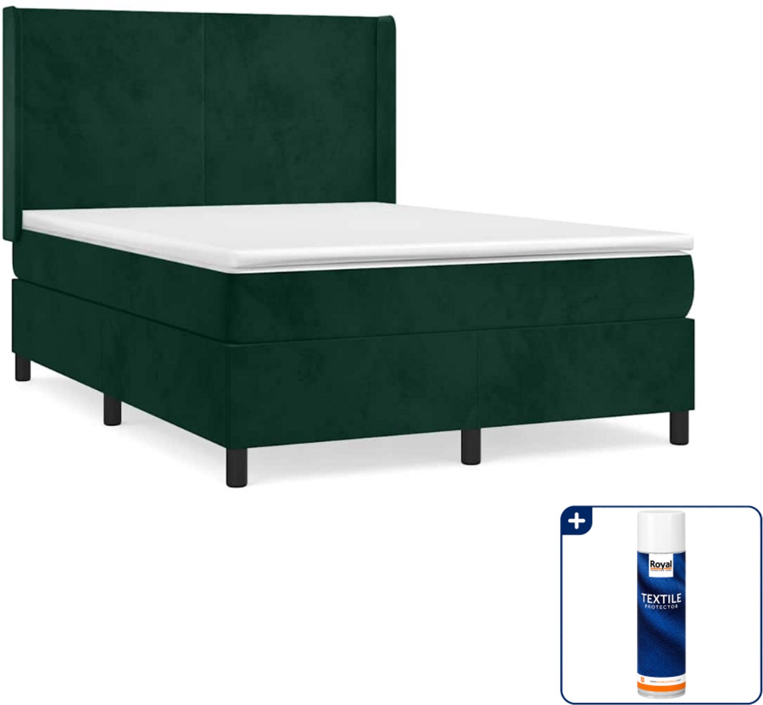 vidaXL boxspring met matras - Small double - 140 x 200 cm - donkergroen - Inclusief textielbeschermer 500 ml