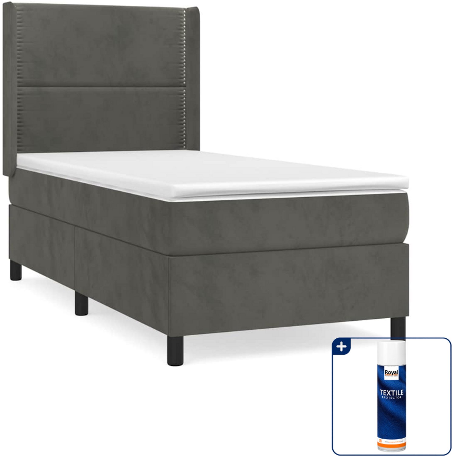 vidaXL boxspring met matras - 90 x 190 cm - fluweel - donkergrijs - Inclusief textielbeschermer 500 ml