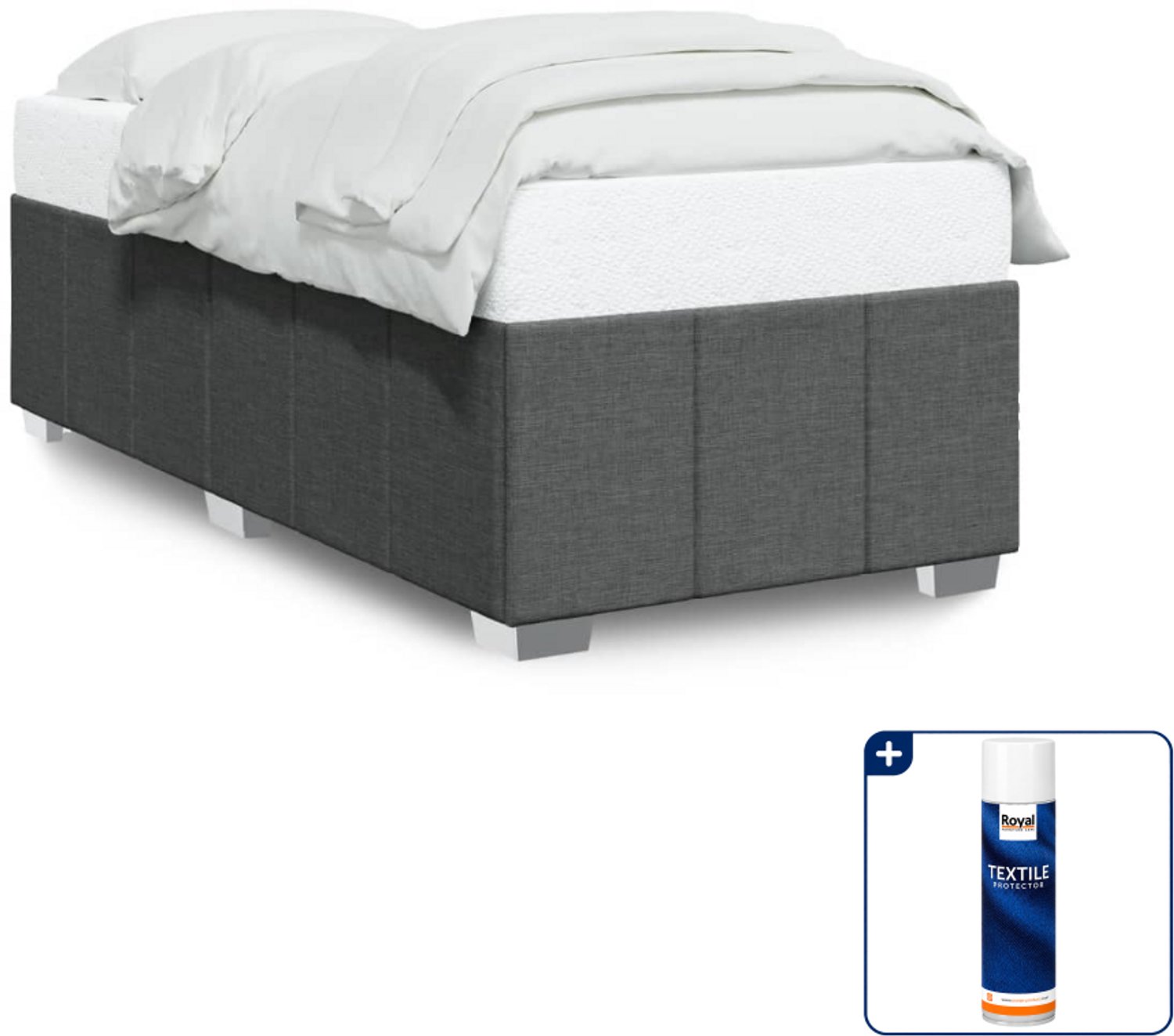 vidaXL bedframe - 90 x 190 cm - stof - donkergrijs - Inclusief textielbeschermer 500 ml Roze