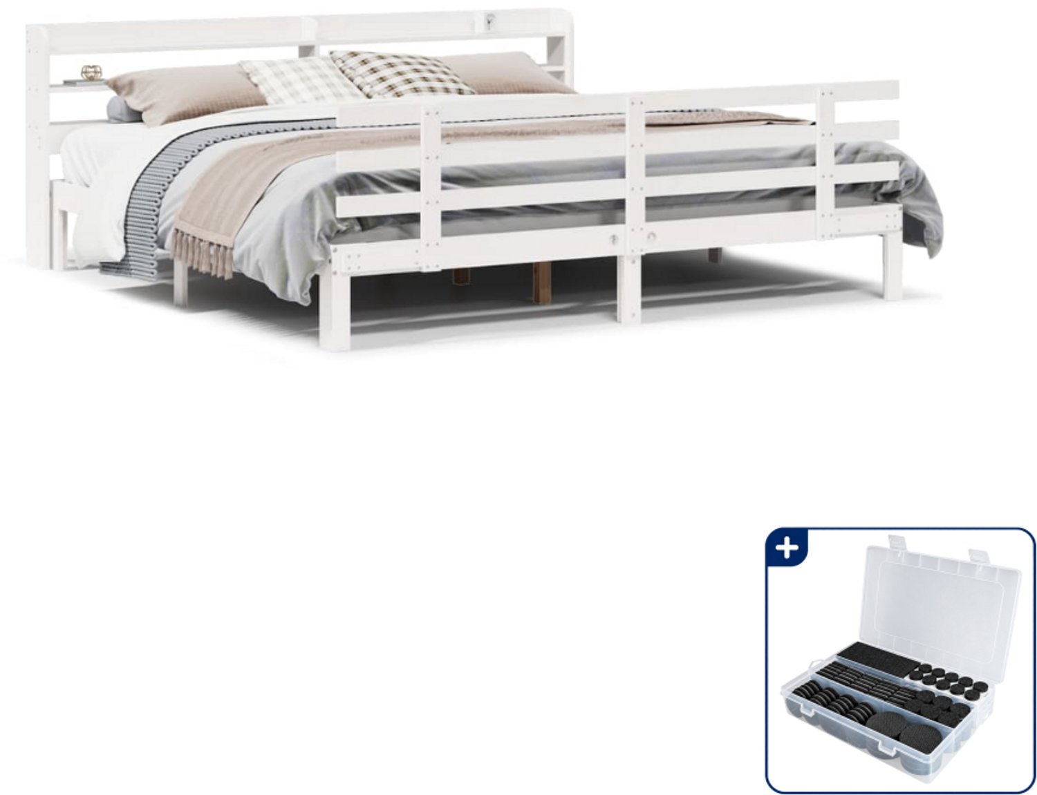 vidaXL Bedframe Kingsize - 180 x 200 cm - massief grenenhout - wit - Inclusief antikrasvilt 177-delig
