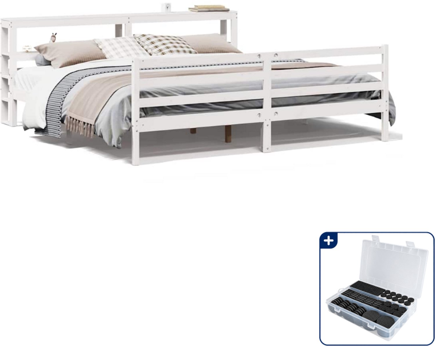 vidaXL Bedframe - 200 x 200 cm - massief grenenhout - wit - Inclusief antikrasvilt 177-delig