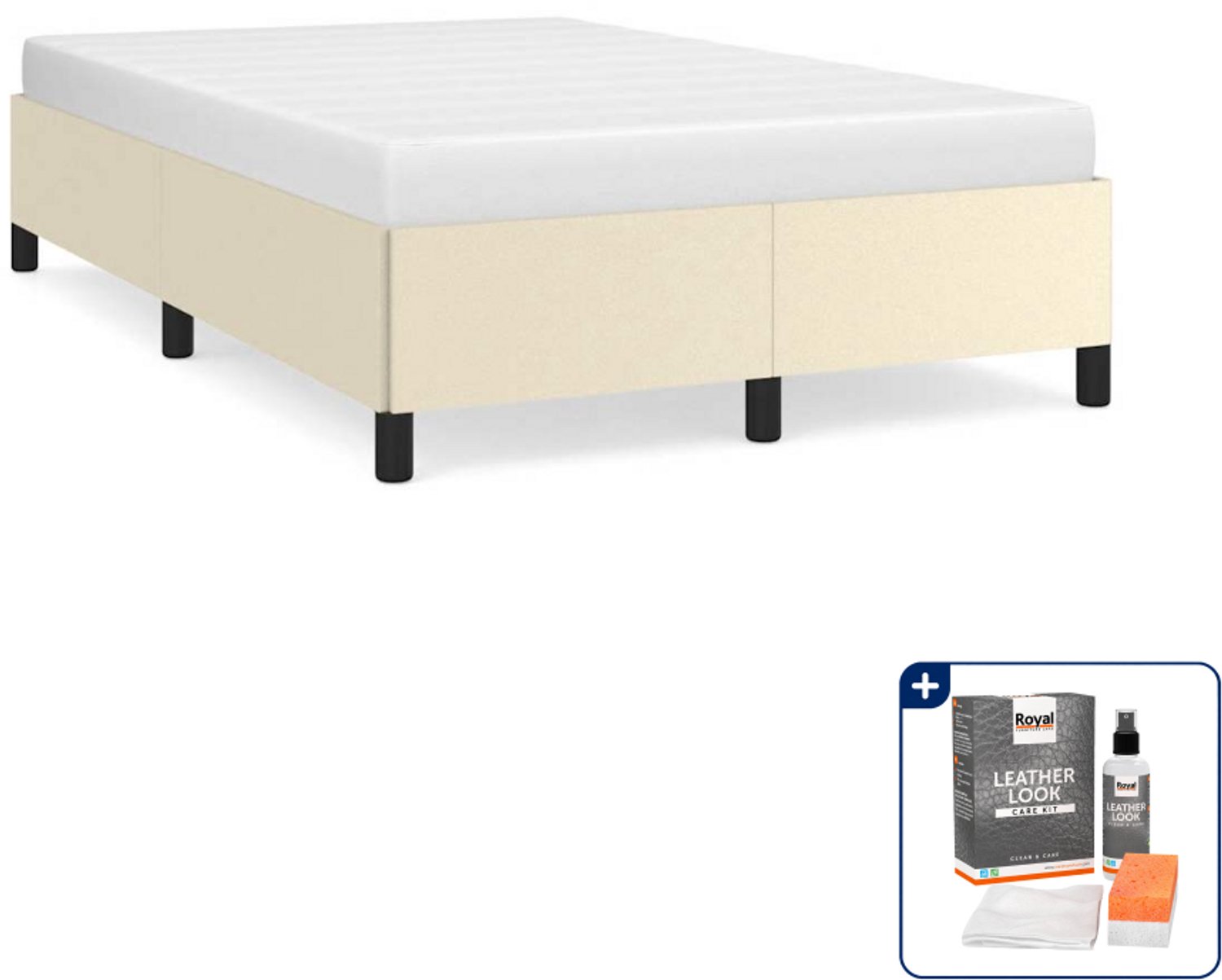vidaXL bedframe - 120 x 190 cm - kunstleer - crème - Inclusief onderhoudsset voor kunstleer 150 ml