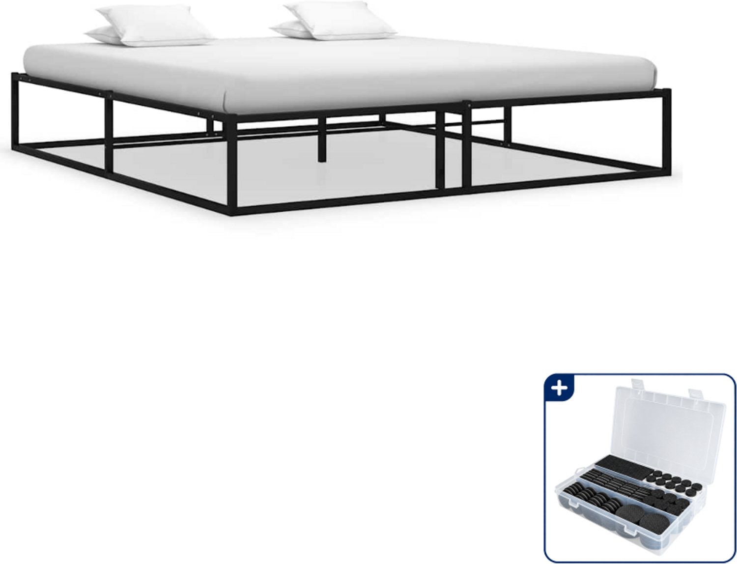 vidaXL bedframe - 200 x 200 cm - metaal - zwart - Inclusief antikrasvilt 177-delig